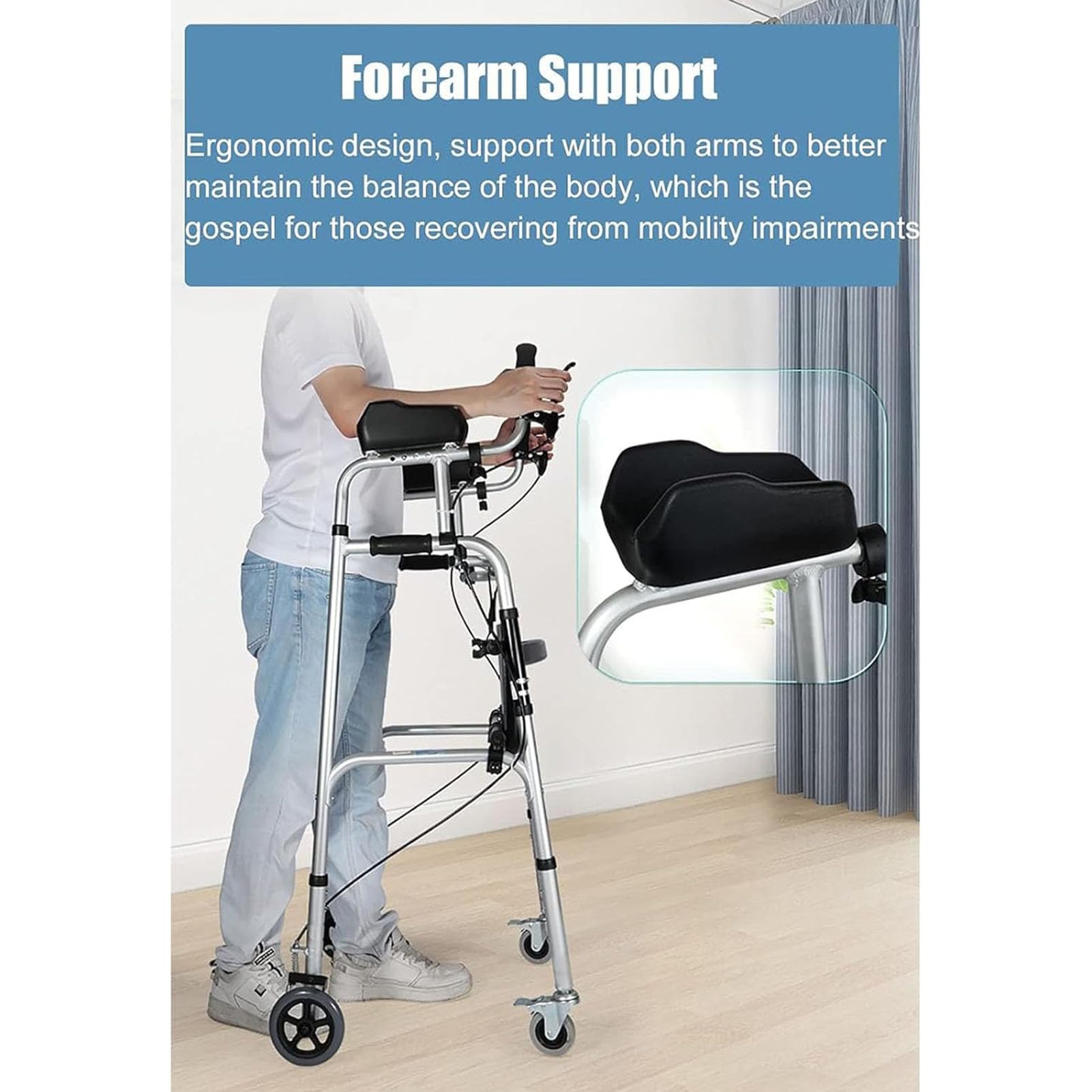 Ayuda para la Movilidad Caminando con Frenos, Andador Vertical Plegable con Asiento, Andador Vertical de Rehabilitación Ajustable en Altura para Adultos Mayores Discapacitados