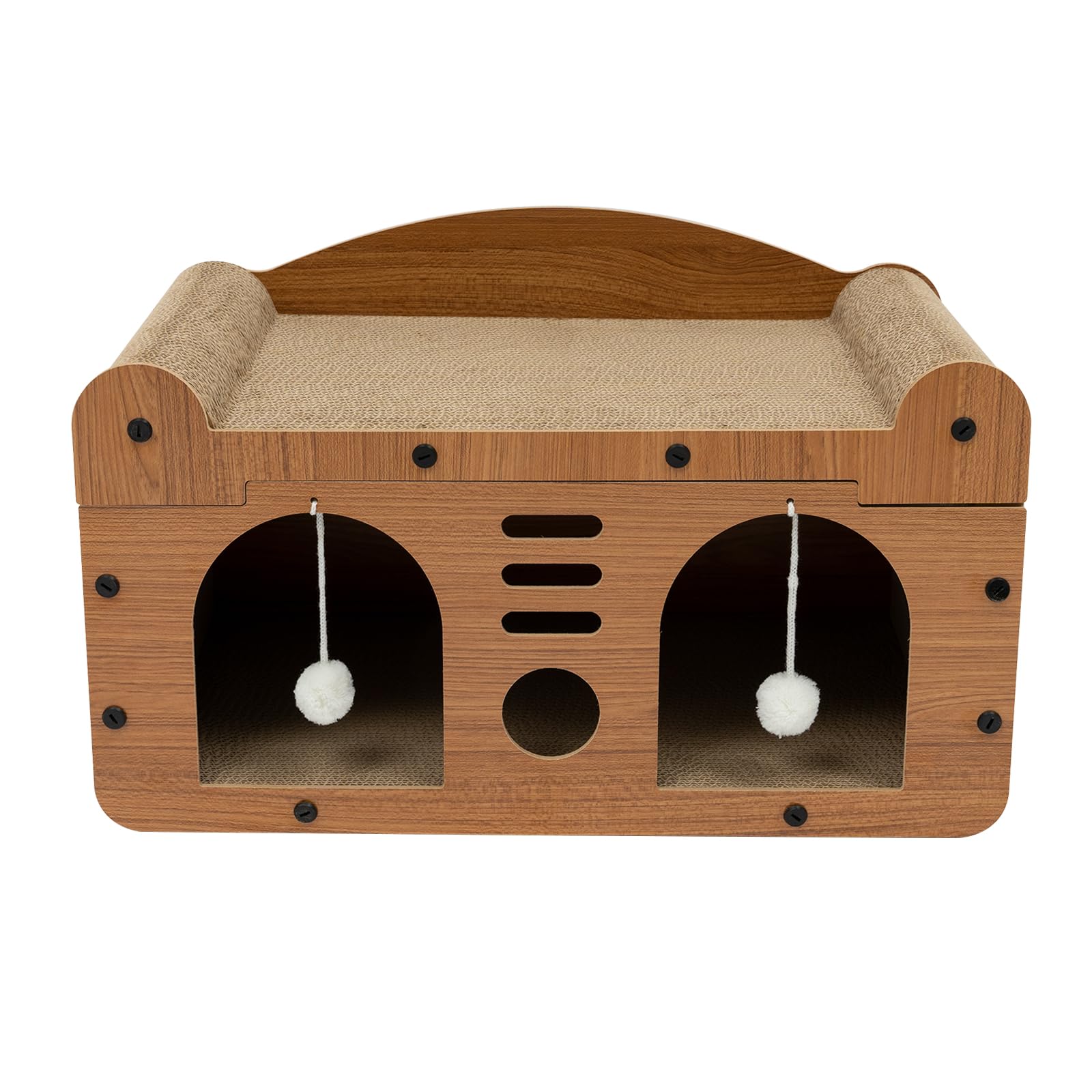 Cuccia per gatti marrone, con palline da gioco, rettangolare, cuccia per gatti, grandi porte, cuccia per gatti, case allargate e ispessite, 56 x 30 x 30 cm, facile da montare