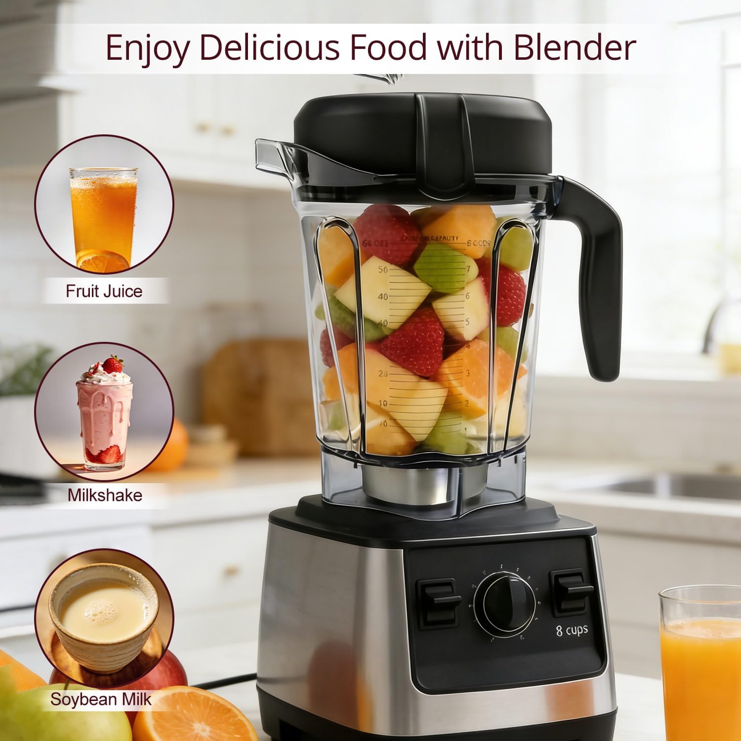 64oz Low-Profile Blender Pitcher Container, Compatible with Vitamix 5200 750 7500 6300 VM0102 VM0103 VM0197 E310 Classic/Explorian/Commercial Series, BPA-Free Replacement Jar Cup