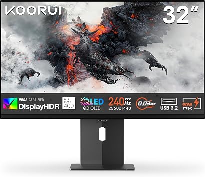KOORUI 32 Inch Oled Gaming Monitor, 240Hz, 4k oled monitor, 0.03ms, HDR 400