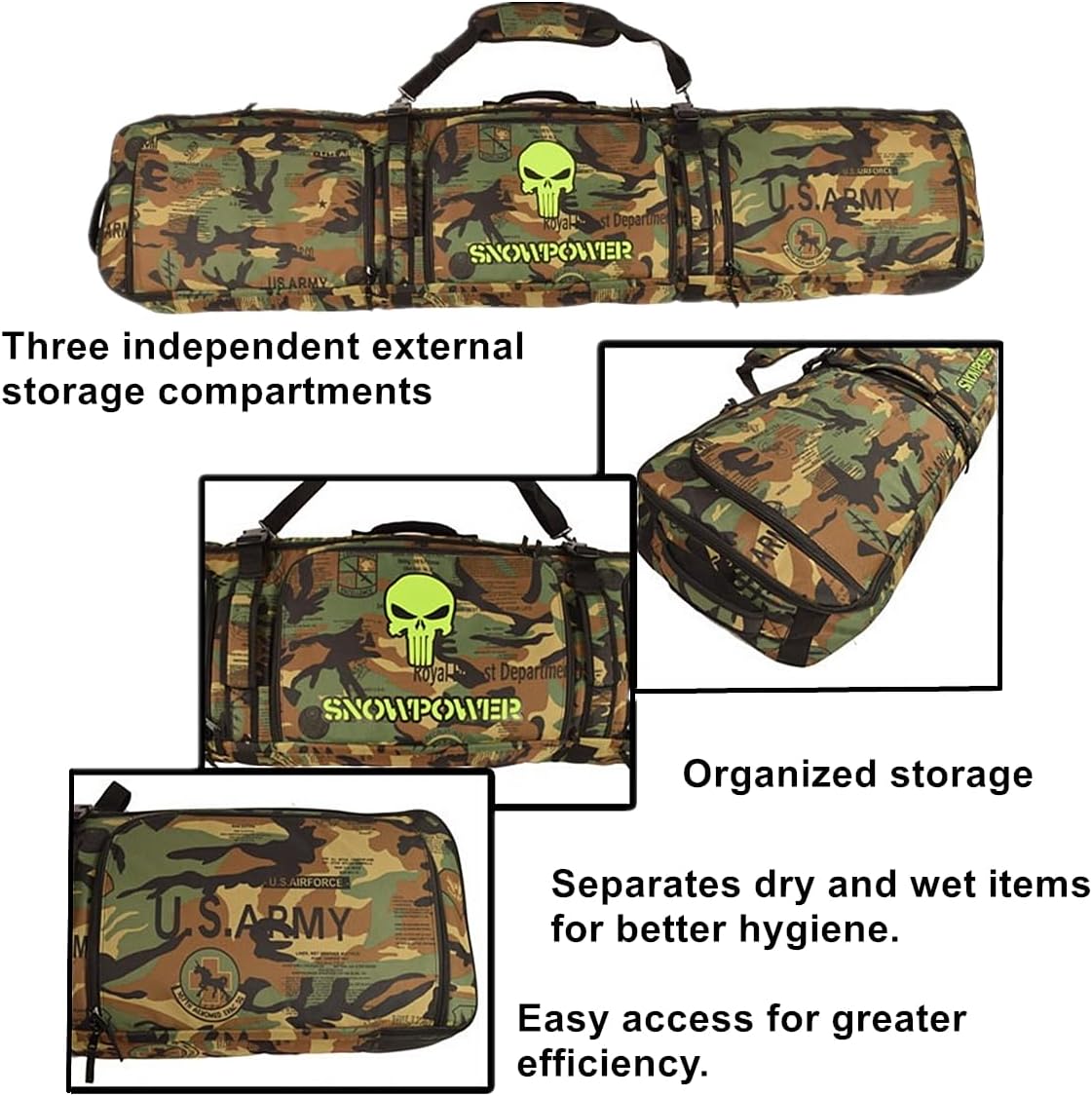 UNISTRENGH Fully Padded Snowboard Bag With Wheels Large Multi-compartment Ski Boots and Helmet Bag Perfect for Travel