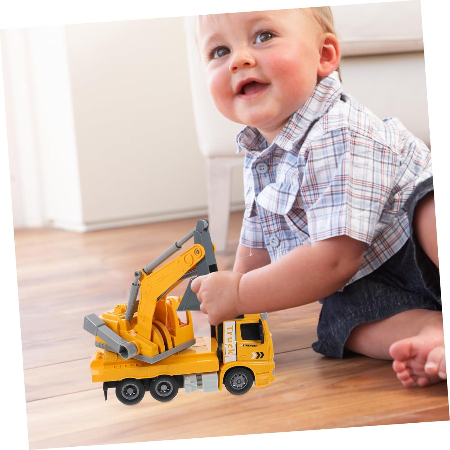 Wear-Resistant Excavator with Light Music Inertial Construction Truck Model for Boys and Yellow Engineering Vehicle for Creative Play and Color Recognition Development