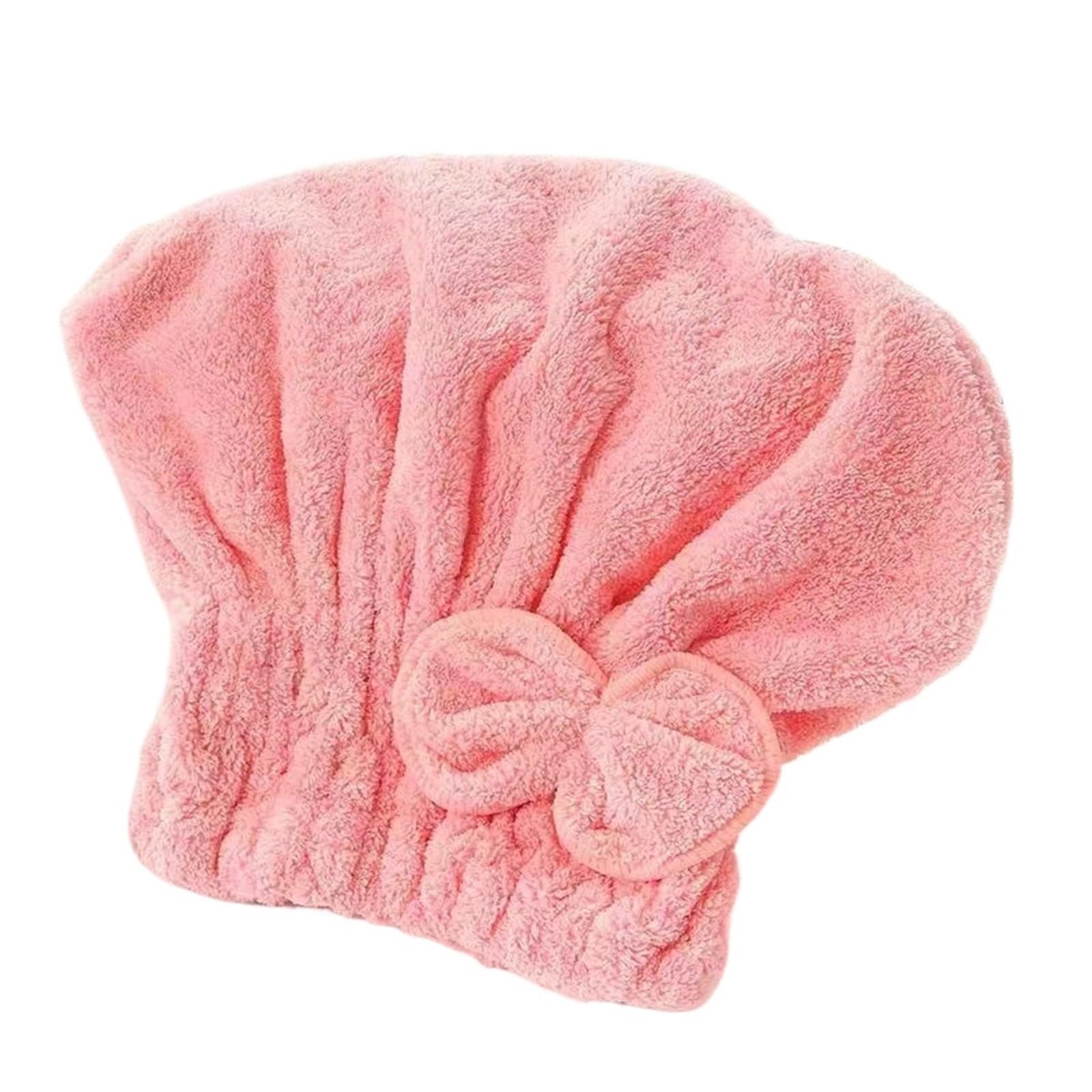 SUODEBYY Hair Towel 1Pc Microfiber Hair Drying Towels Head Wrap With Bow-Knot Shower Cap Turban HairWrap Bath For Curly Long Wet(Pink)
