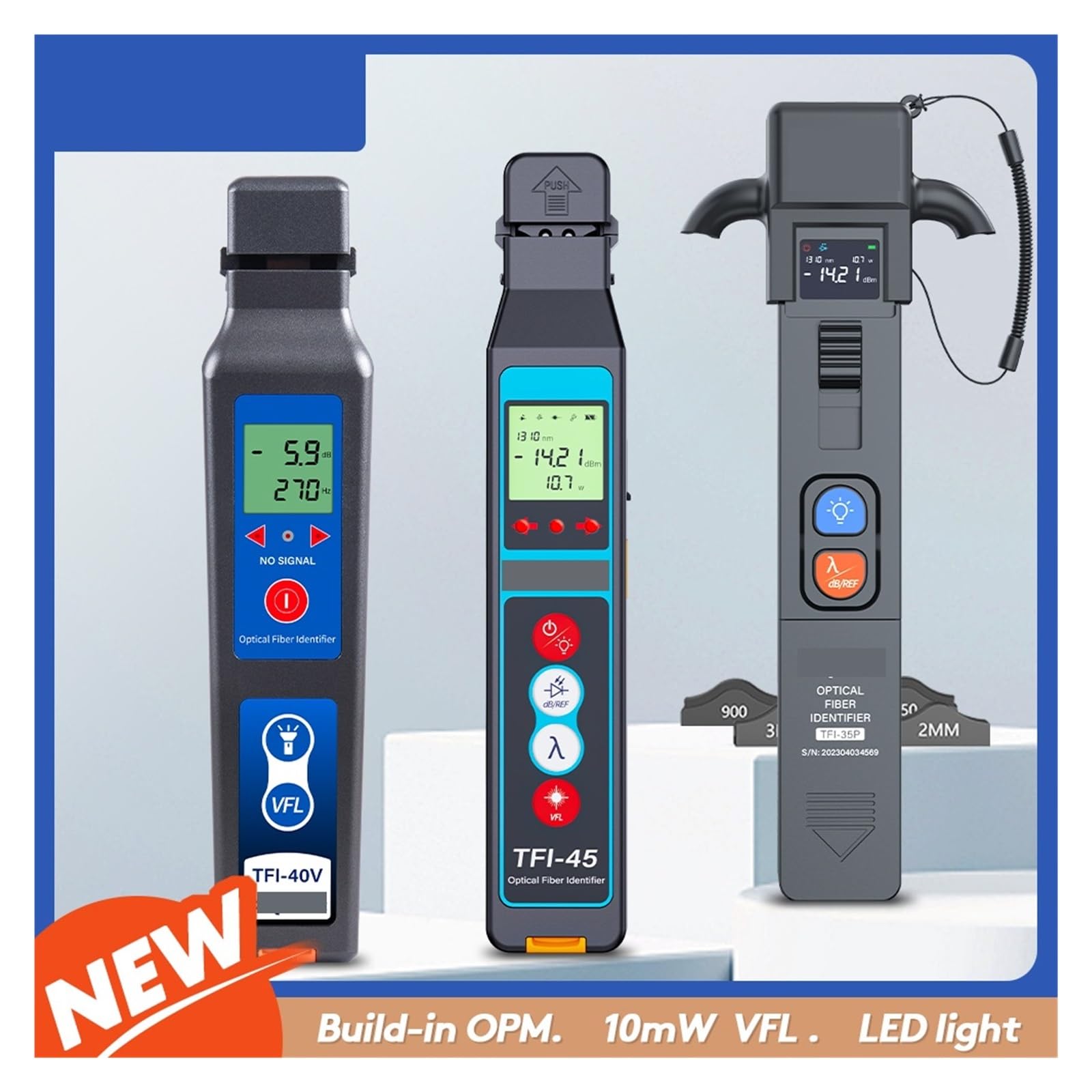 TFI-40 Identificador de fibra óptica + VFL + Luz LED, TFI-45 OFI Detector identificador en, Medidor potencia Inspección del circuito