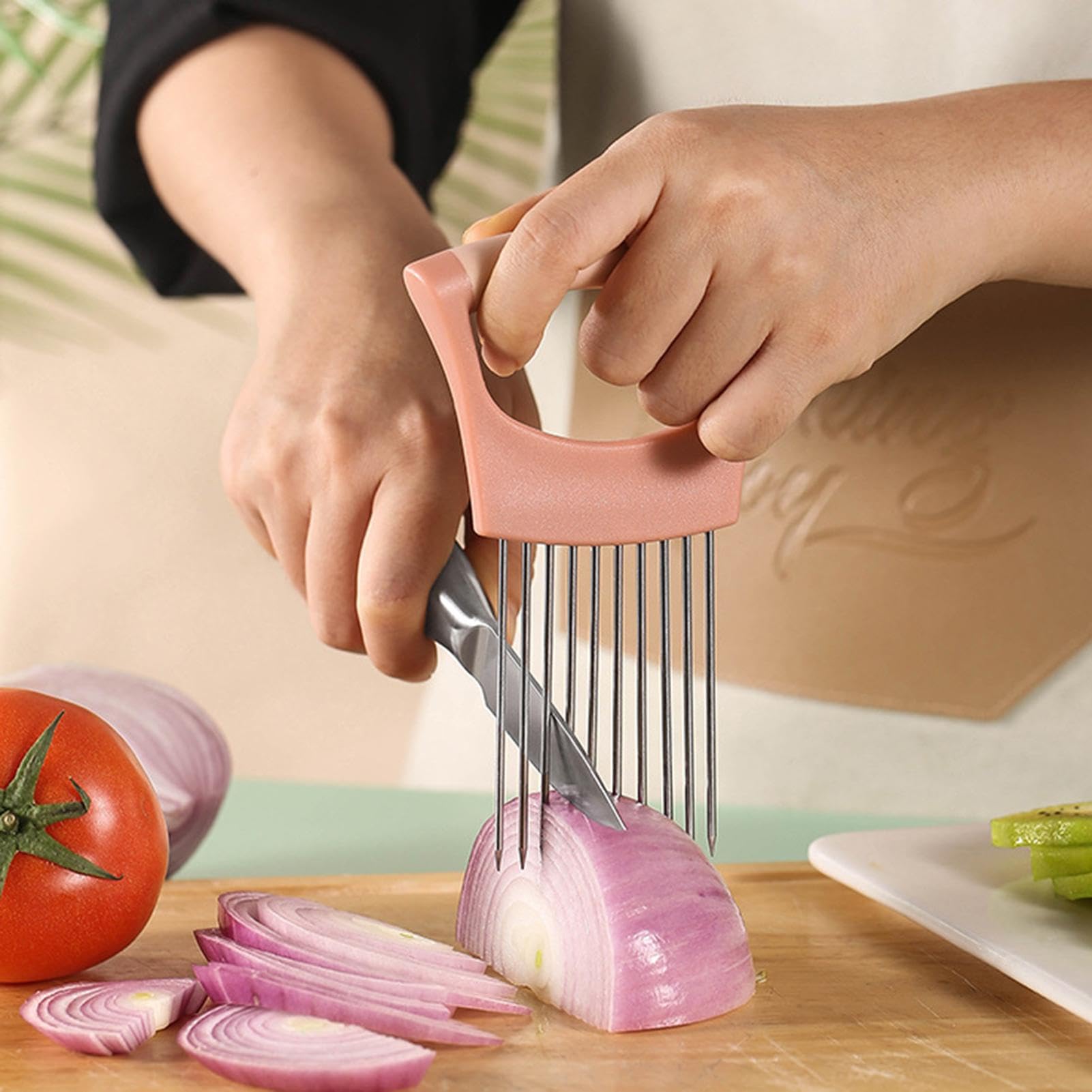 Porte-oignon pour trancher, assistant pour trancher les aliments, Porte-hachoir pour trancheuses de fruits de cuisine, Outil d'assistant de trancheuse de nourriture multifonctionnel pour