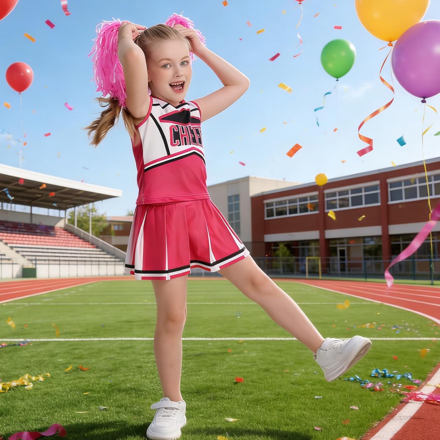 yolsun Cheerleader Costume for Girls, Kids Cheerleading Outfit, Child High School Cheer Leader Dress Up Halloween Party - Image 5