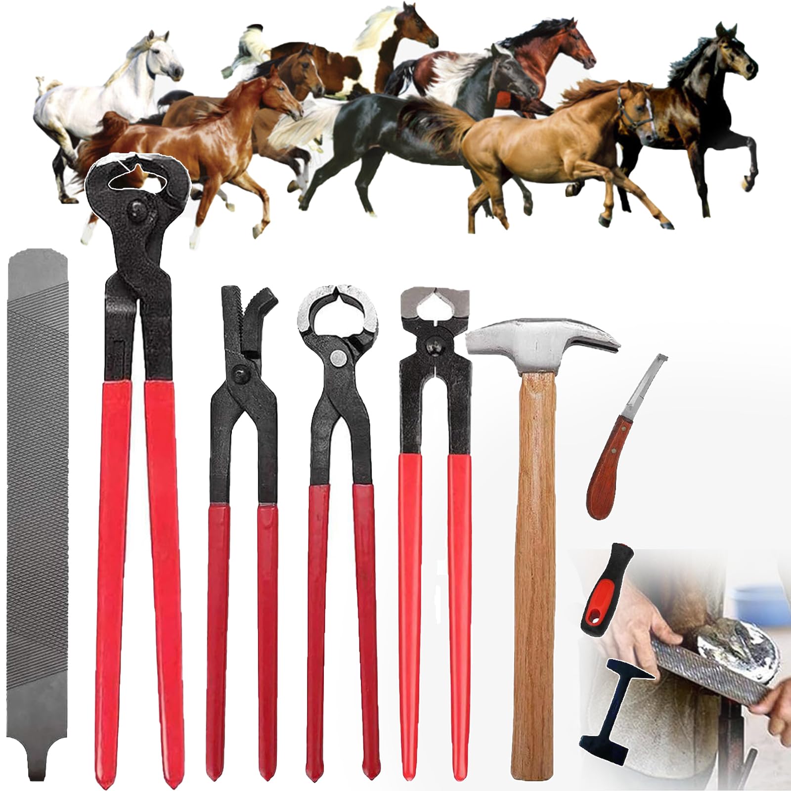 Recortadora Alicates Herradura, Portátil/9 Piezas, Cascos Caballo Fácil Corte Ahorro Man Obra + Agarre Madera, Que Reduce Los Golpes Vibraciones, para Herradores Profesio,A