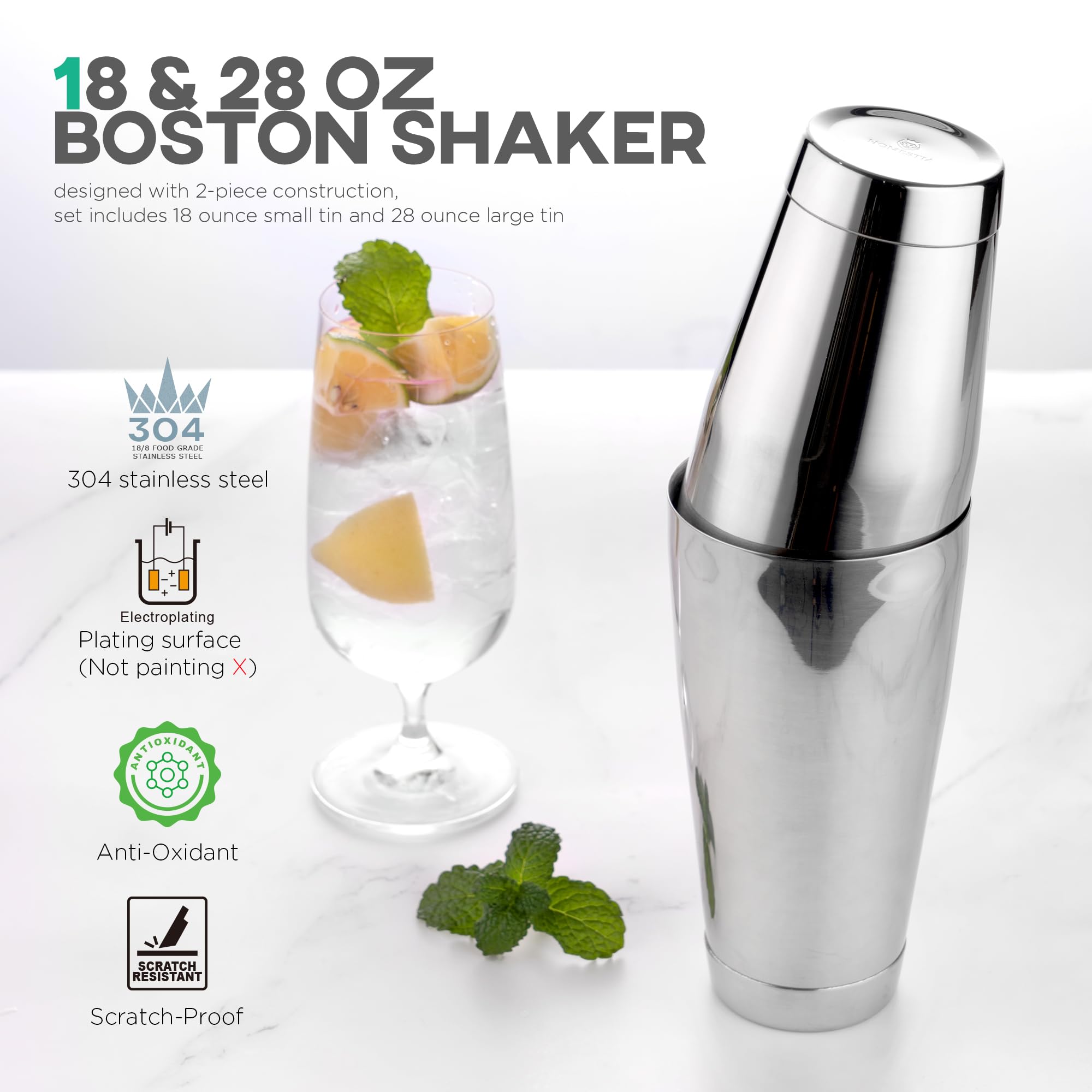 Homestia Set di 9 pezzi Boston Shaker in acciaio inossidabile Accessori per carrelli: Shaker Boston Shaker, Jigger, cucchiaio da bar... Shakers per bevande alcoliche