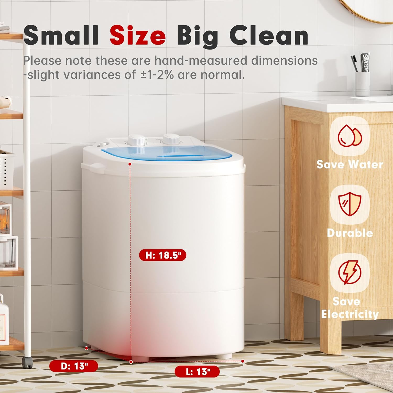 Superday Mini Portable Washing Machine, 6.6LBS Washing Capacity Small Portable Washer, Single Tub Compact Washing Machine with Spin Cycle for Home, Apartments, Outdoor, RV, Dormitory, Blue White