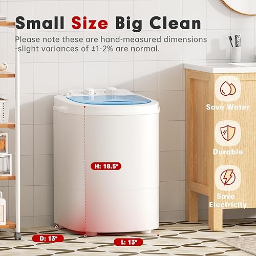 Miniatura 6 de Superday Mini lavadora portátil, capacidad de lavado de 6.6 libras, pequeña lavadora portátil, lavadora compacta de una sola tina con ciclo de