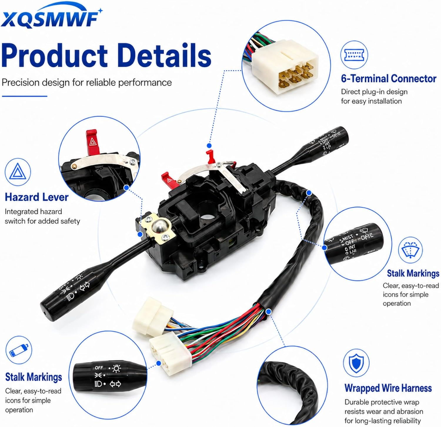 XQSMWF LHD Headlight Blinker Turn Signal Combination Switch 37400-80521 Fit for Suzuki Samurai 1985-1995#37400-83410 37400-61A21 Turn Signal Switch Headlight Dimmer Controller Wiper Windshield Switch