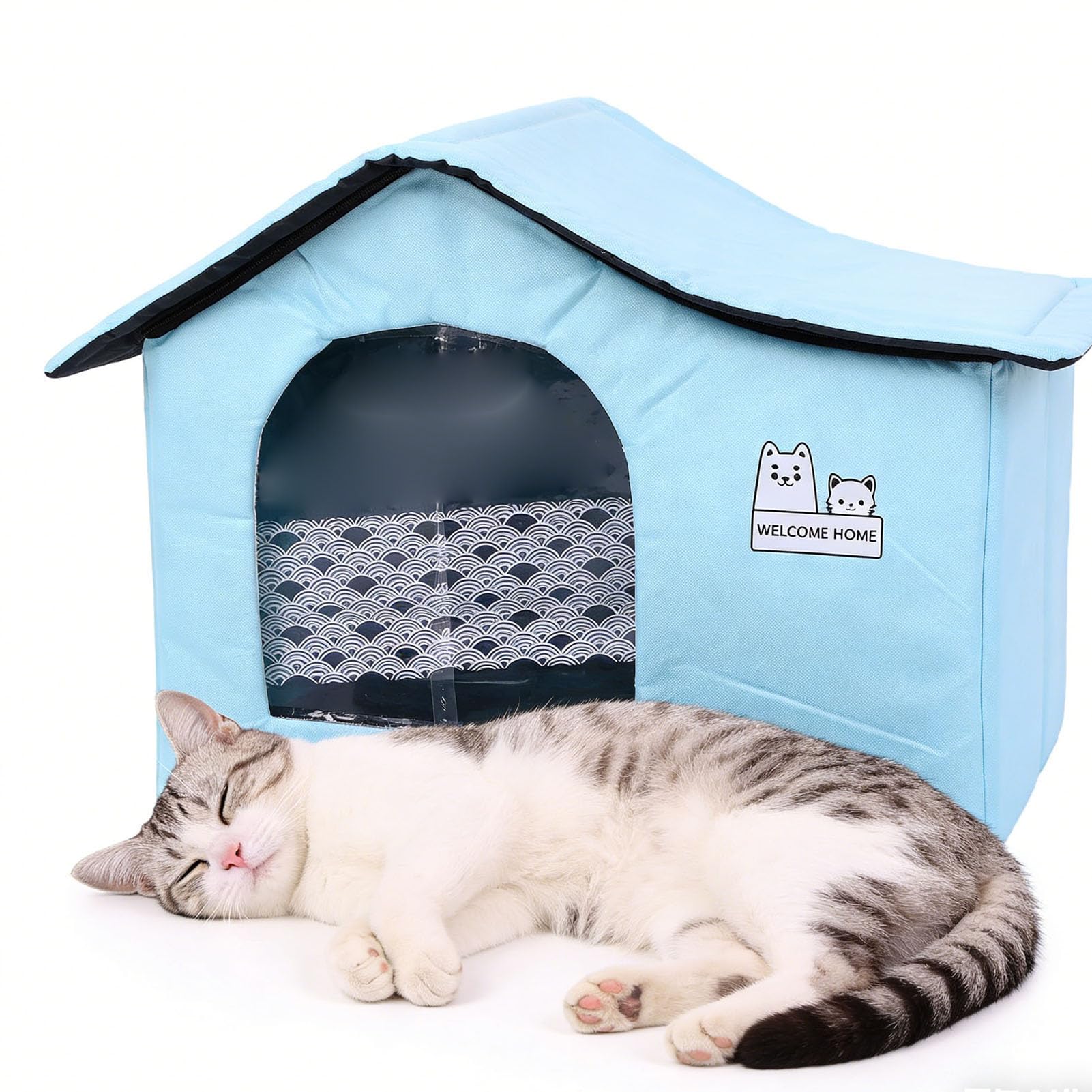 Casa para Gatos con Aire Acondicionado, Casa para Mascotas con Aislamiento de Frío de 360° y 8 Bolsas de Hielo para Perros Grandes, Medianos y Pequeños (Medio)