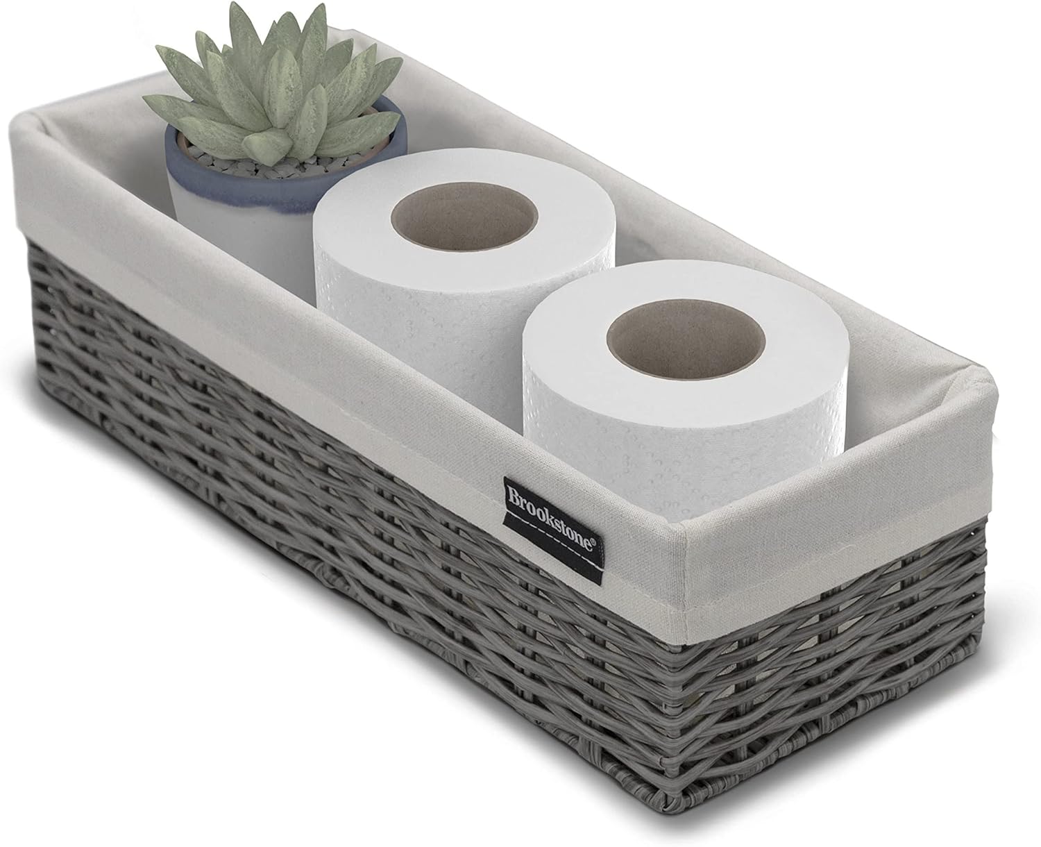 Brookstone Wicker Basket – Decorative Storage Bins, Closet Organizer and storage bins, Bathroom Shelf Basket, baskets for organizing, Container for Shelves, Toy Storage and Organization Solution