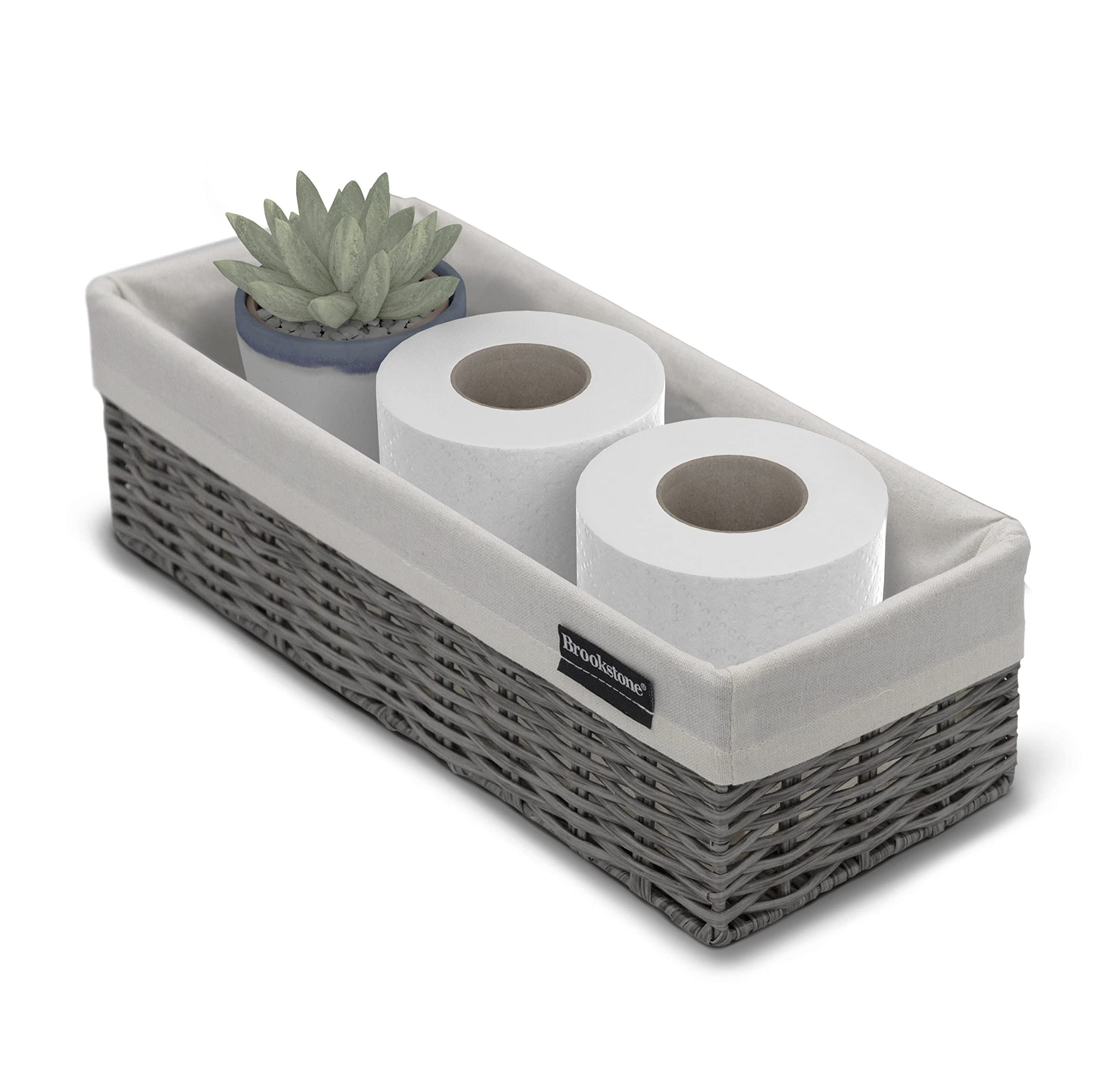 BrookstoneWicker Storage Basket, Boho Organization and Storage Bin, Over the Toilet Paper Reserve Holder, Suitable for Any Décor Style, Perfectly Sized at 14” x 4” x 6”