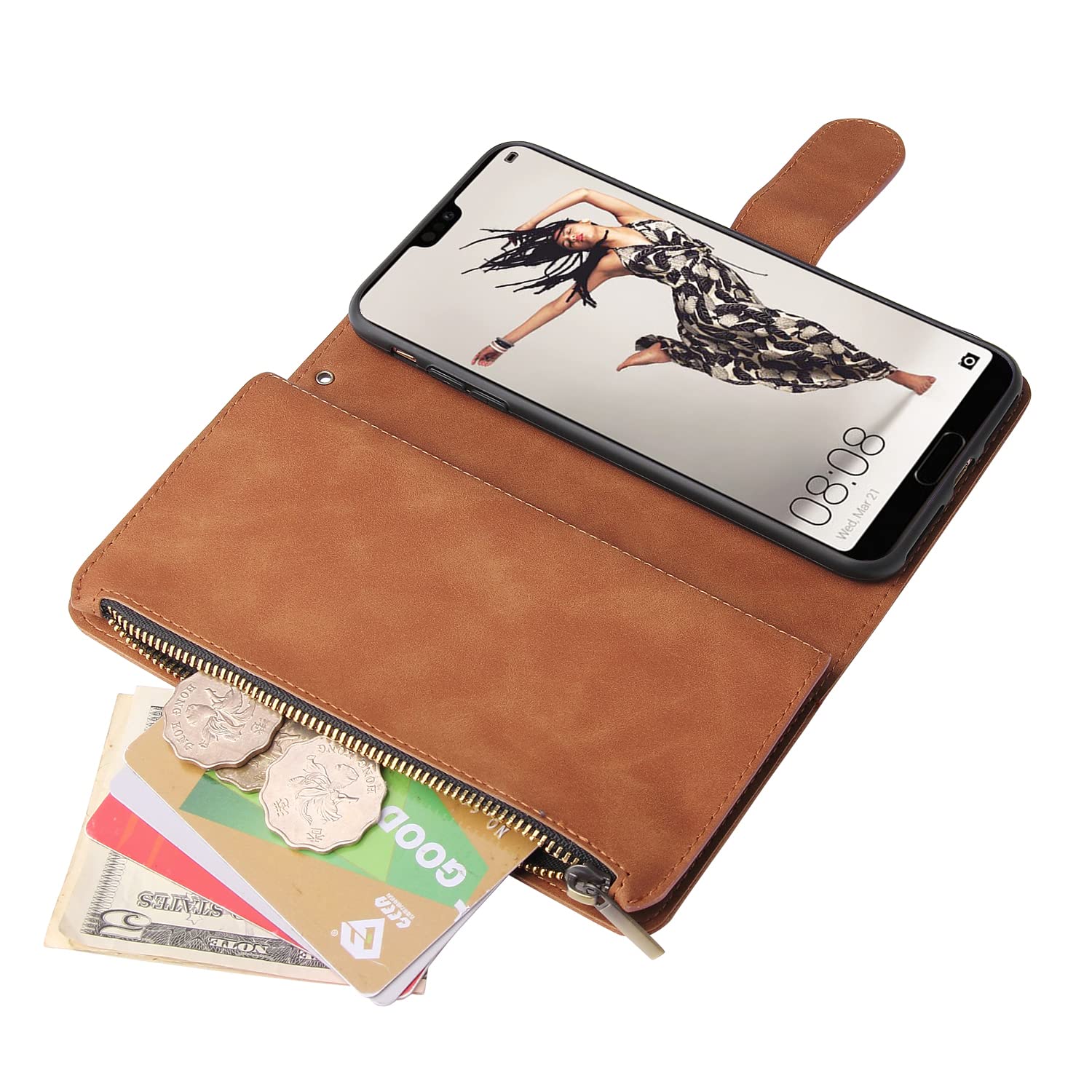 Asuwish Custodia Portafoglio Per Huawei P20 Pro Con Pellicola Vetro Temperato – Pelle, 6 Carte, Supporto E Catenella (Blu) - 2