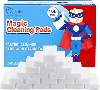 Magic Sponge Eraser,Squish 100Pack Magic Cleaning Pads for Walls Oven, Kitchen, and Shoe Cleaner, Magic Erasers with Melam...