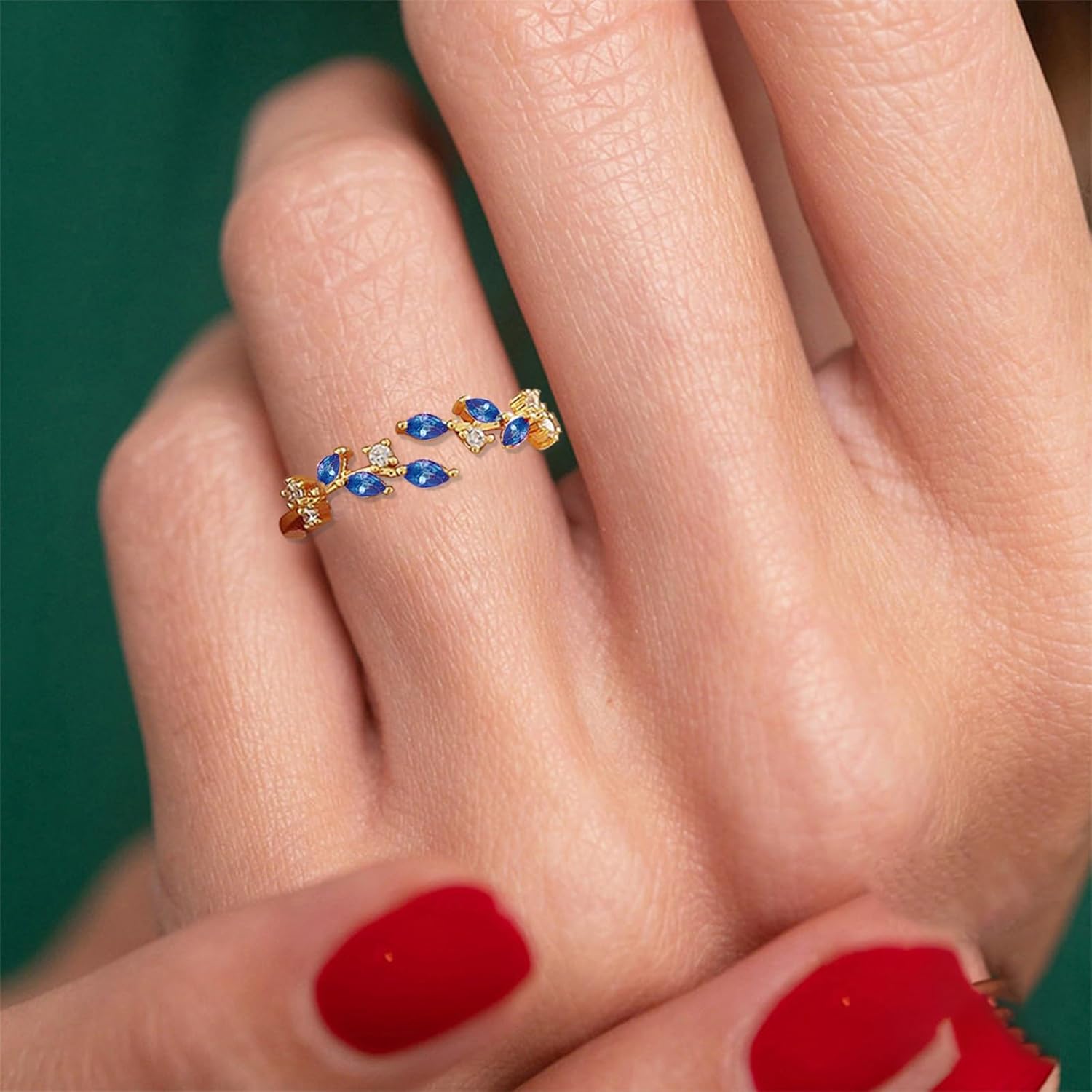 Gold Rings Non Tarnish Silver Adjustable Rings for Women Cubic Zirconia Leaf Ring Dainty Silver Stackable Ring for Women - Image 6