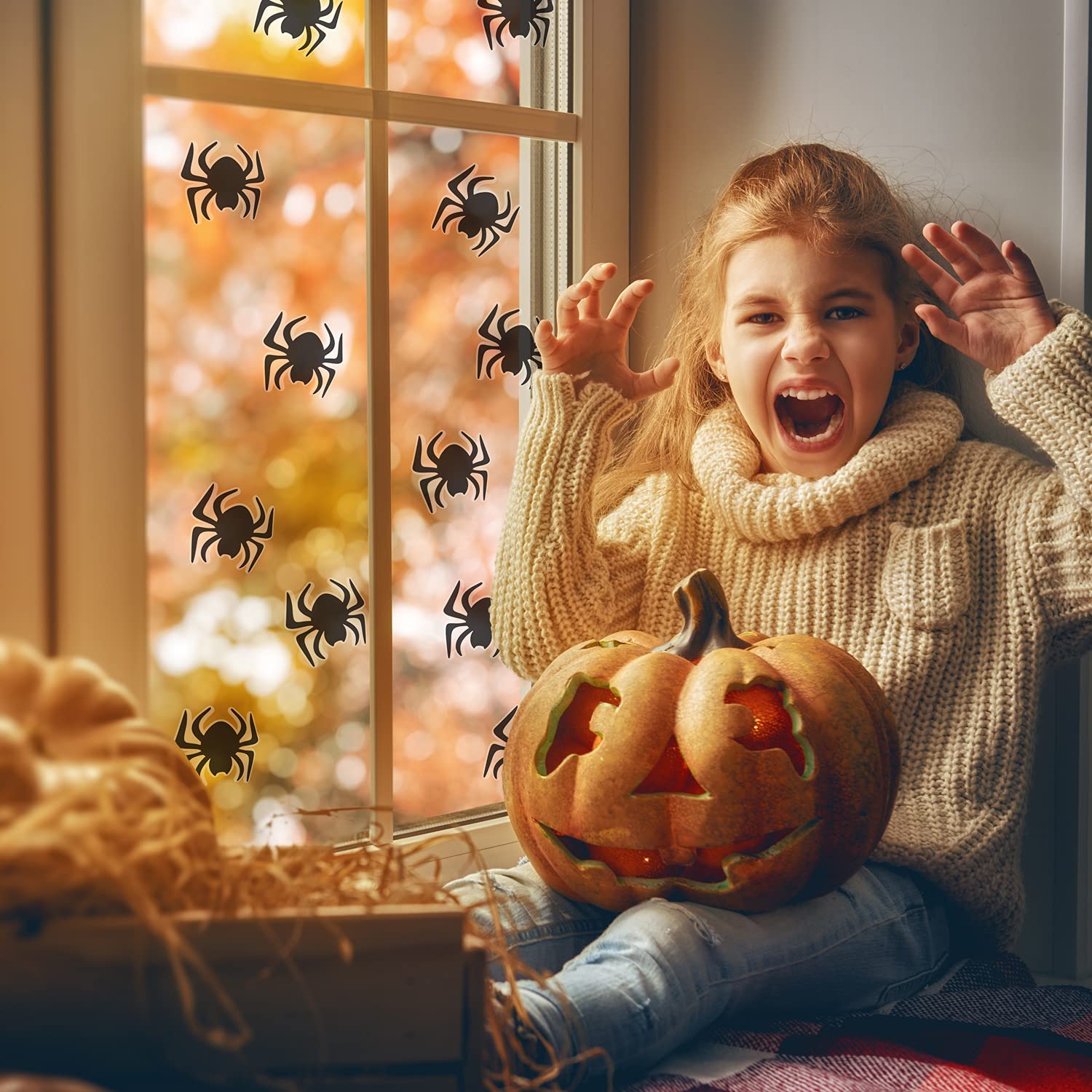 Stickerscape Spiders Halloween Window Stickers ( - 2 Sheets) | Halloween Window Decorations | Reusable And Cleanly Removable | Made In The Uk