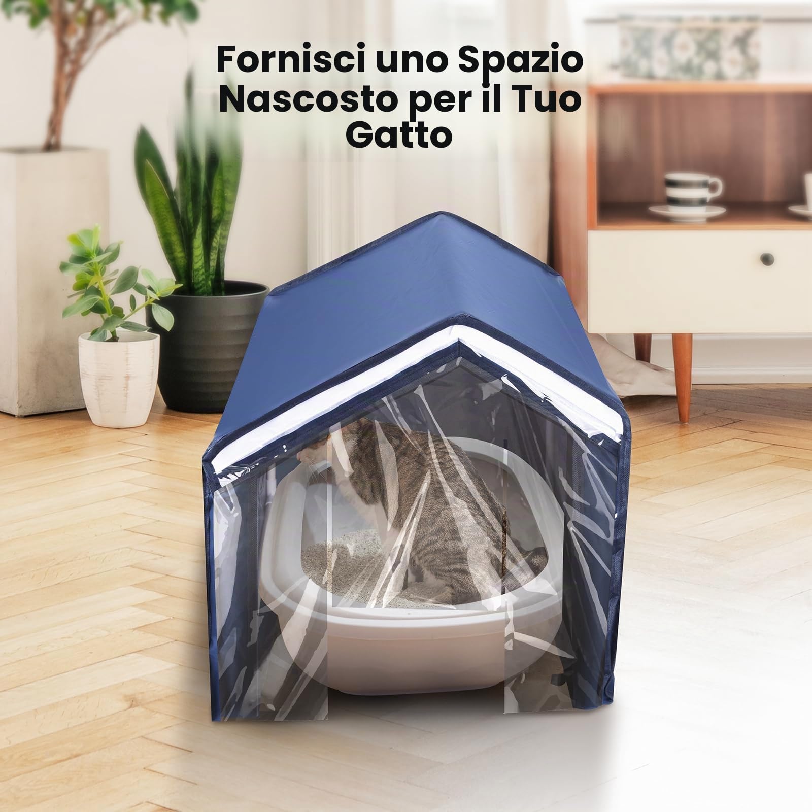 Copertura per lettiera per gatti chiusa, copertura rimovibile per lettiera, tenda aperta per un facile accesso alla copertura superiore chiusa