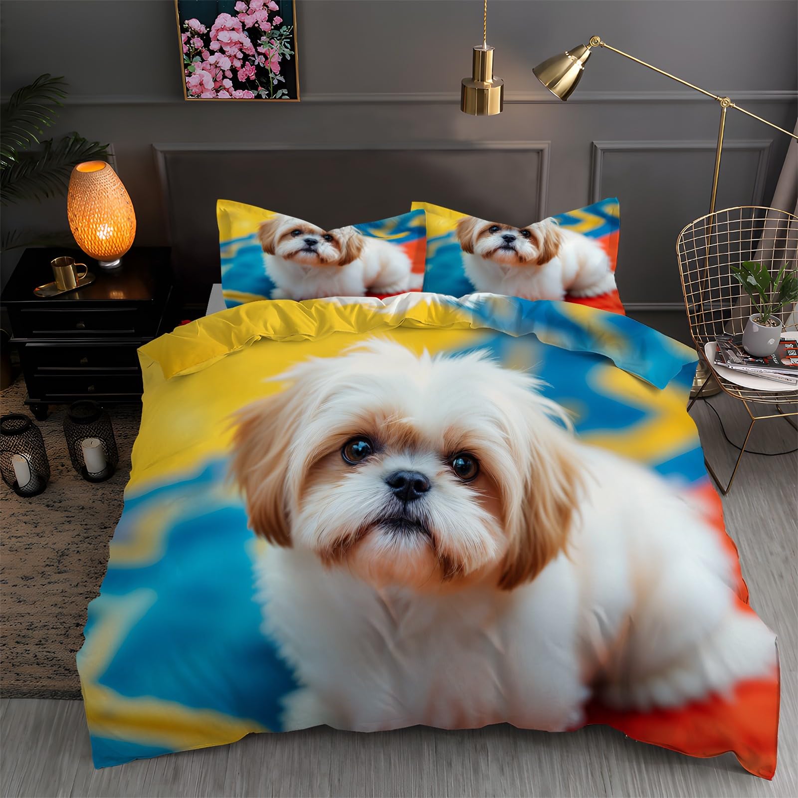 Blue Super King Duvet Cover Shih Tzu 3D Bedding Sets Brushed Microfibre