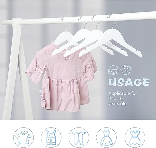 Miniatura 10 de TOPIA HANGER Perchas de ropa de bebé para armario, perchas blancas de madera para niños con gancho giratorio más fuerte de 360 y muescas de corte