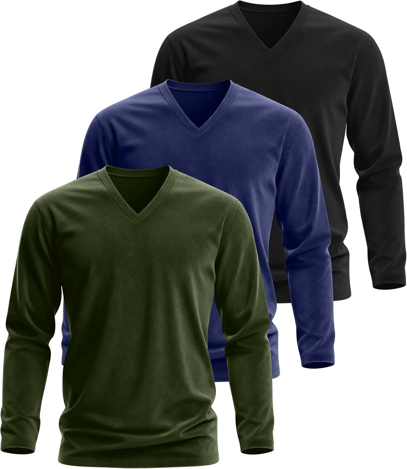 3 Pack Men's Thermal Long Sleeve Shirts V Neck Fleece Lined Loose Fit Warm Base Layer Winter Casual Tops - Image 3
