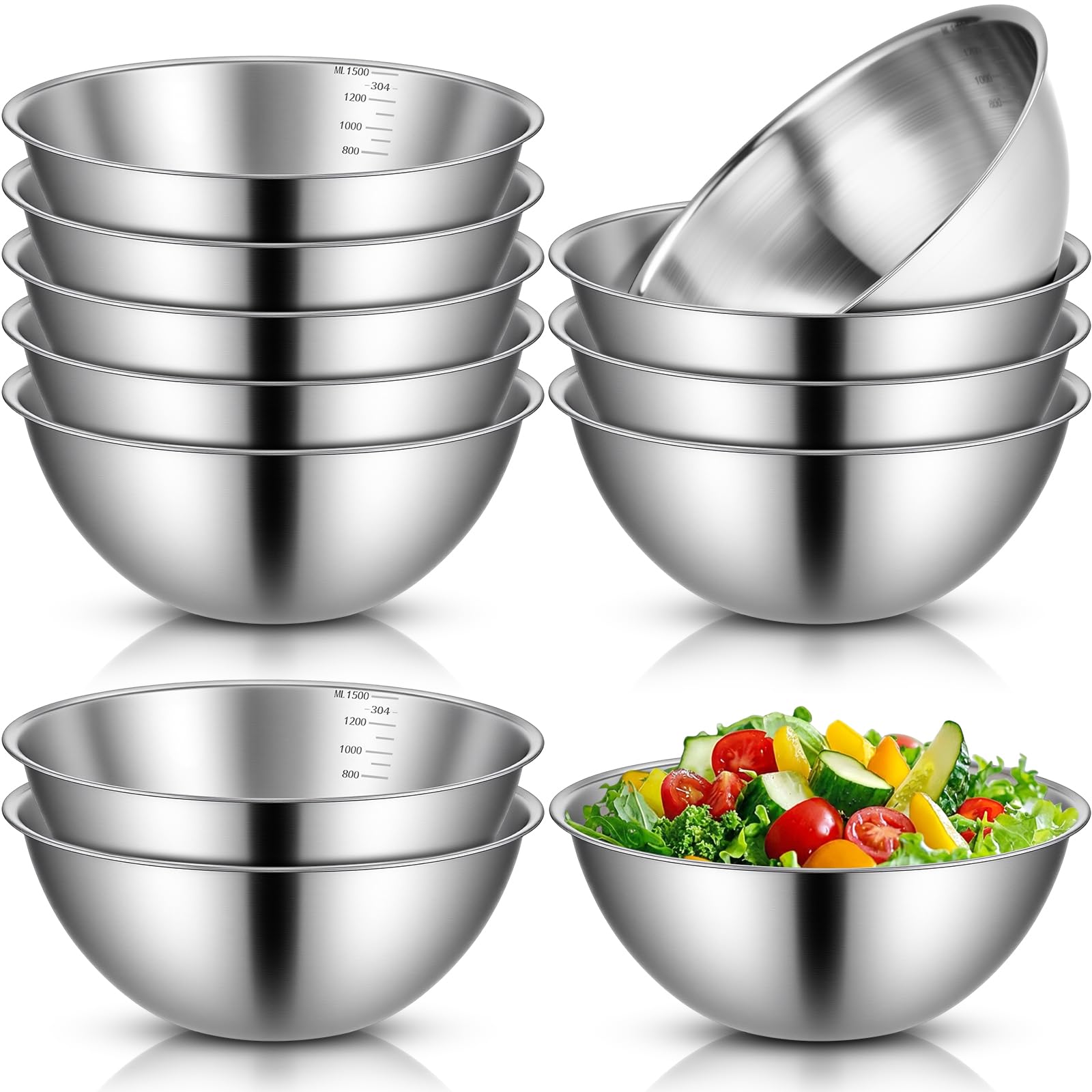12 Pcs 304 Stainless Steel Mixing Bowls with Graduation Nesting Bowl, 40 oz