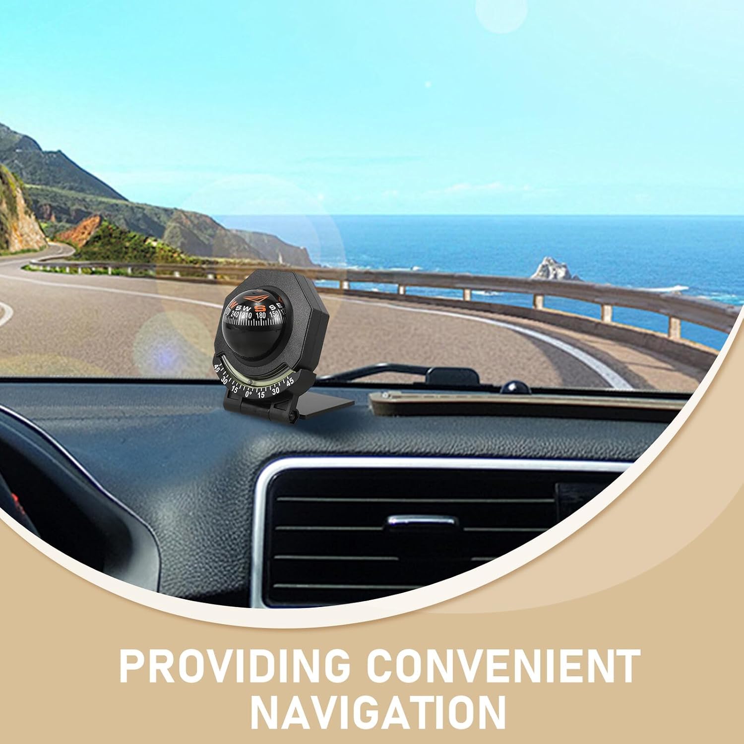 Night Light Folding Car Compass Ball with High-Precision Tilt Angle for Automotive and Marine Use, Dashboard Surface Mount Compass for Hiking Survival and Outdoor Navigation