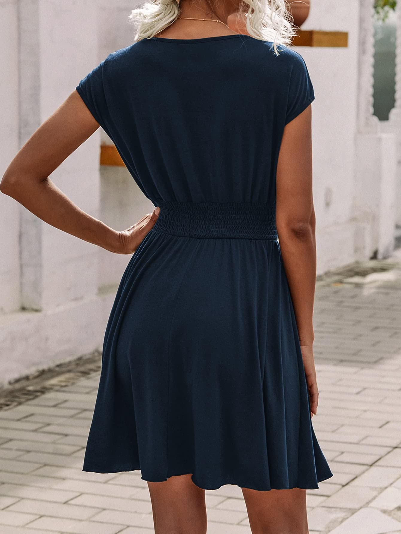 Amazon.com: Women's Dresses Overlap Collar Shirred Waist Dress Dress for  Women (Color : Navy Blue, Size : Medium) : Clothing, Shoes & Jewelry