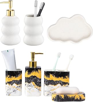 4 Piece Marble Bathroom Accessories Set, 3-Piece Ceramic Bathroom Accessories Set with Sand Point Glaze Design