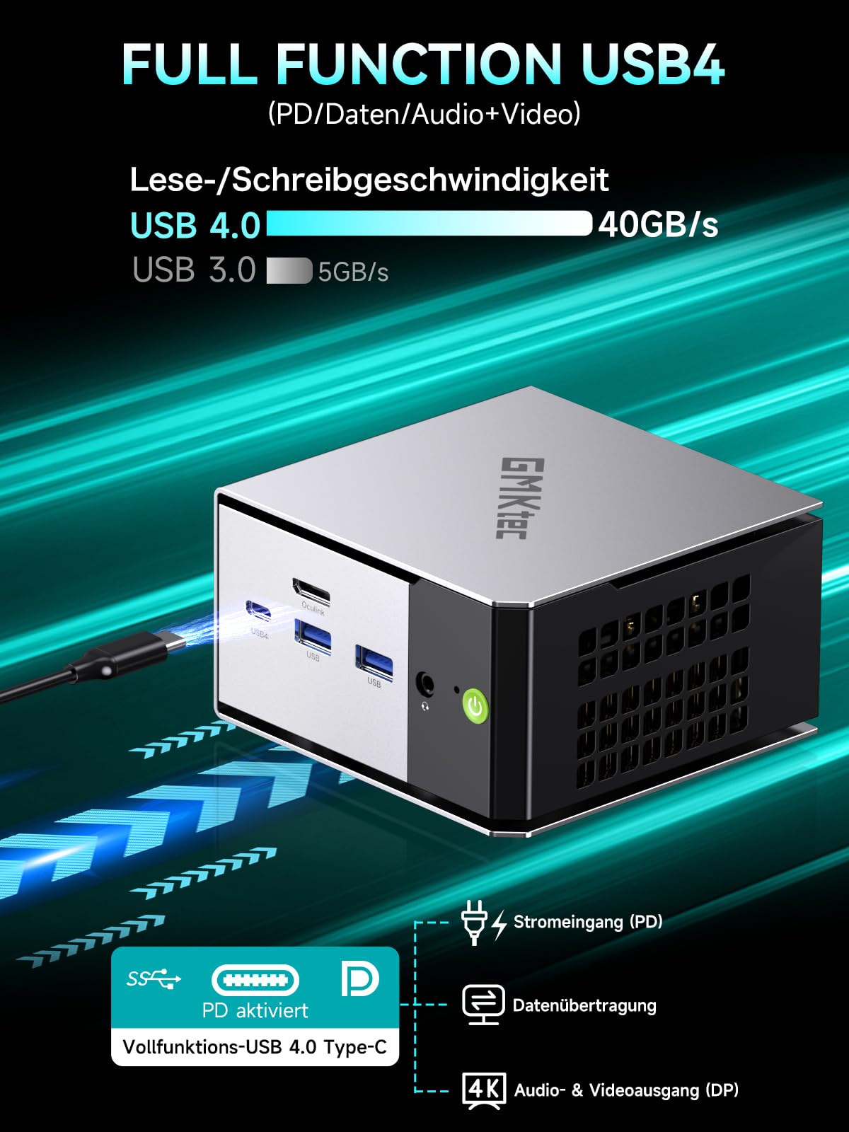 GMKtec Mini PC M8 AMD Ryzen 5 PRO 6650H Doble LAN 2.5GbE 16GB DDR5 12GB SSD Oculink USB4 HDMI Micro PC