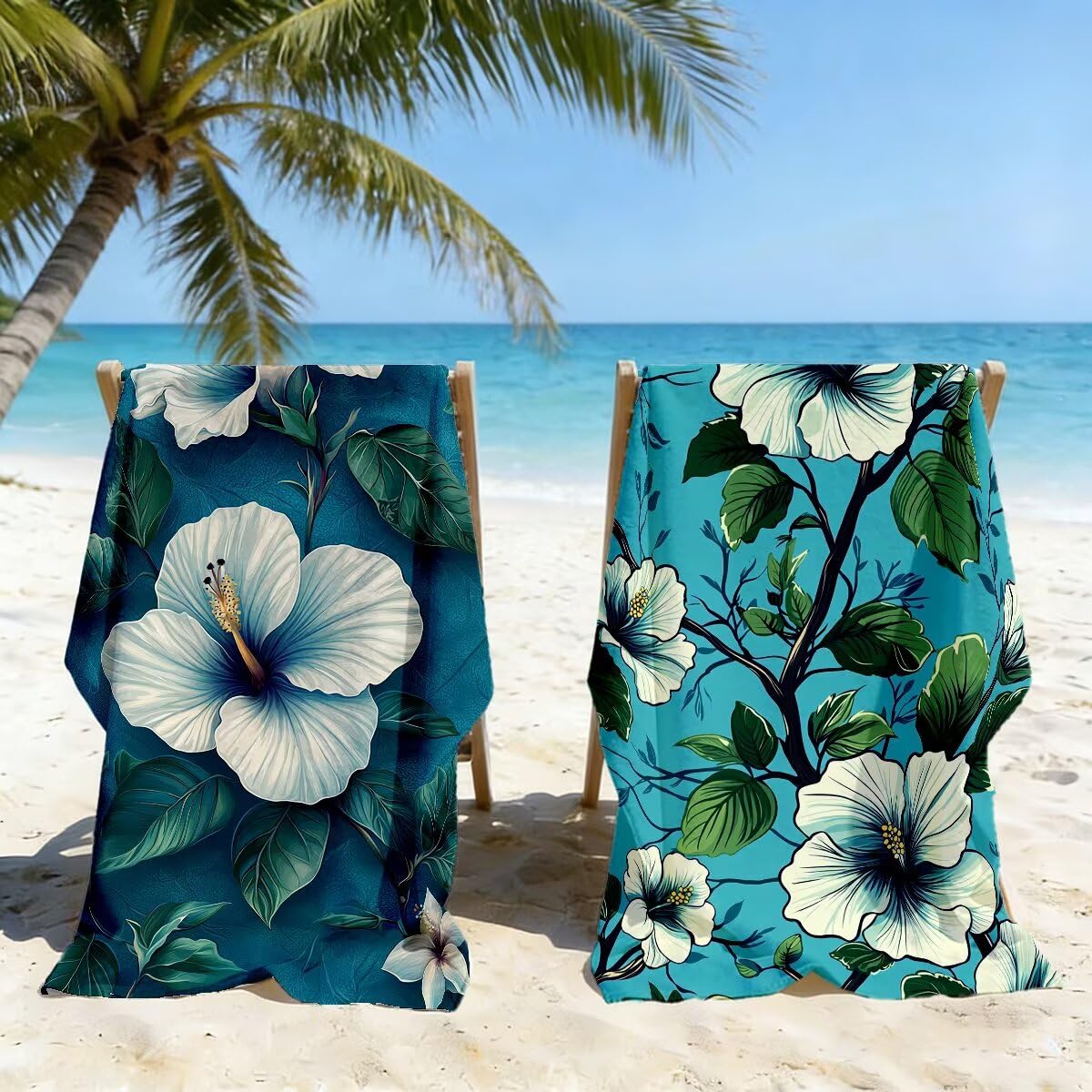 Juego de 2 Toalla Playa Grande 80x160 cm, Secado Rapido Toalla Microfibra Gimnasio, Antiarena Toallas de Playa Flor, Grande Ligera Compacta Toallas Microfibra Mujer Hombre para Viaje Piscina -4754