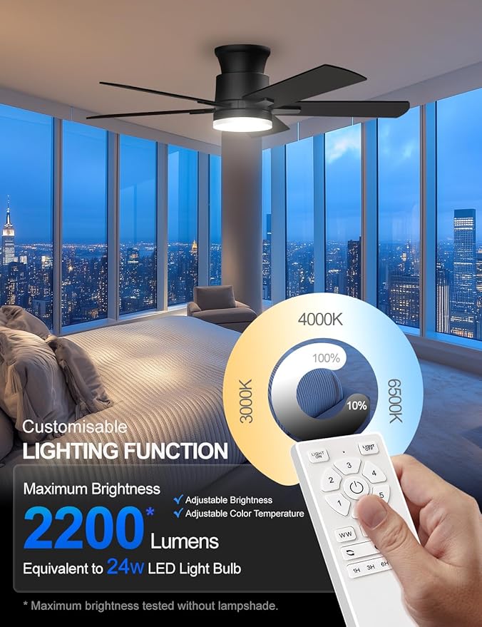 Ventilador de Techo 42 Pulgadas con Luz, Control Remoto, 6 V miniatura 5