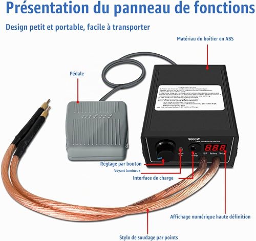 Soudeuse par Points Réglable pour Batteries 8000W, Kit Bricolage Hancaner, Soudeur par Points Portable Haute Performance avec Bande en Nickel pour Ensemble de Machines de Soudage par Points - 4