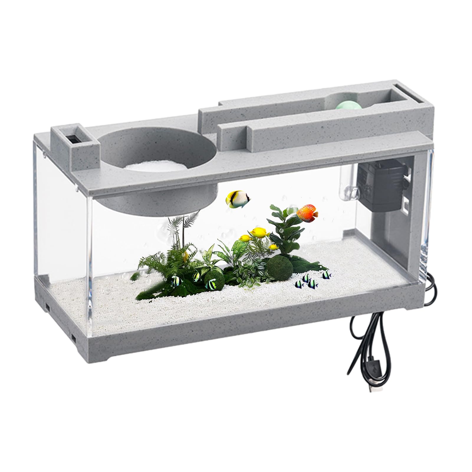 Mini-Fischtank, Aquarium mit Filter, Aquarien, dekorativ, Retro, leise, kleines Aquarium mit Luftpumpe für Betta-Fische, Garnelen, Goldfische, Schildkröten, Reptilien, Garnelen, Mooskrabben