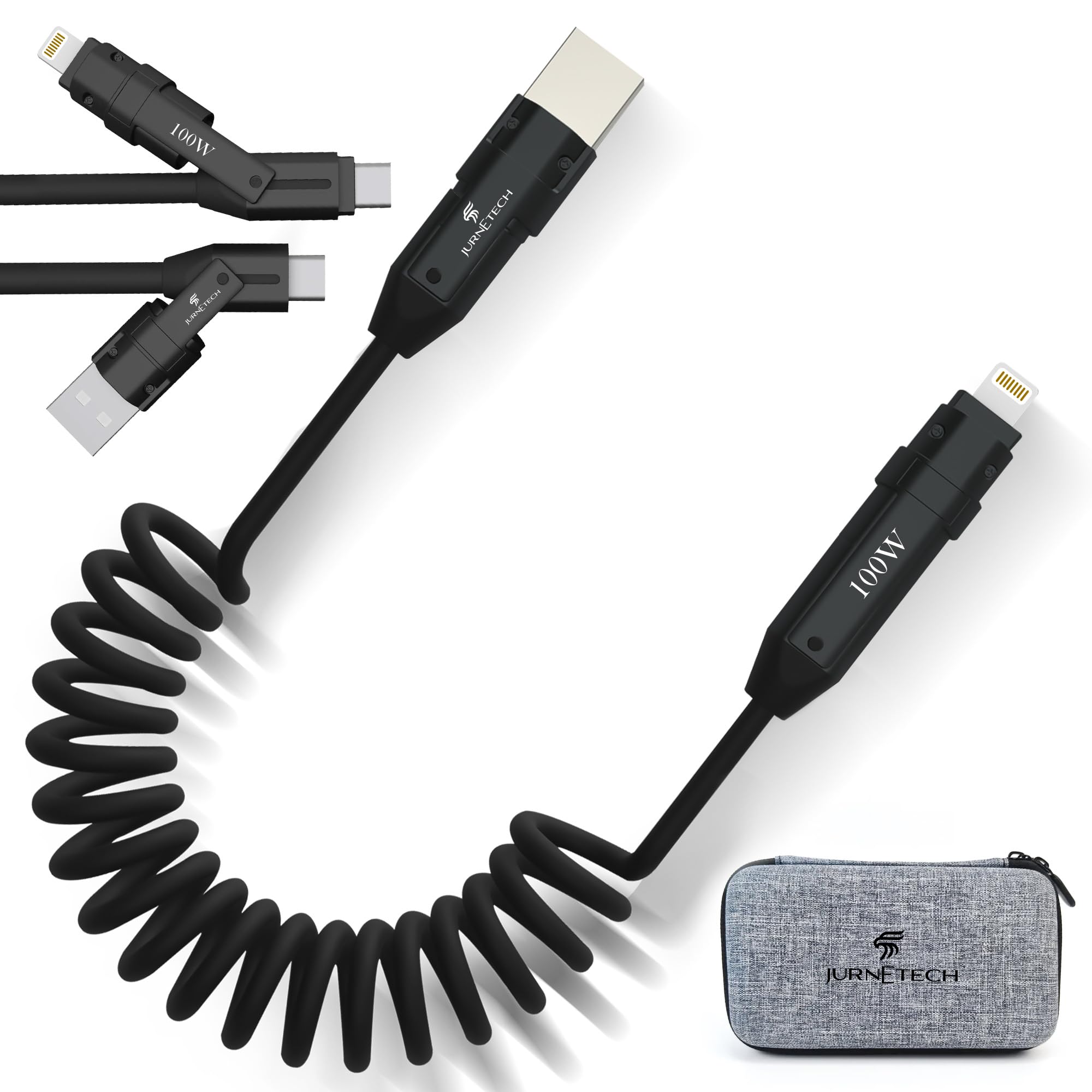 JURNETECH 100W Multi Charging Cable - 6-in-1 Universal Fast Charging Cable with Zinc Alloy Connectors & PU Cable, Adjustable Length 120cm | C to C,