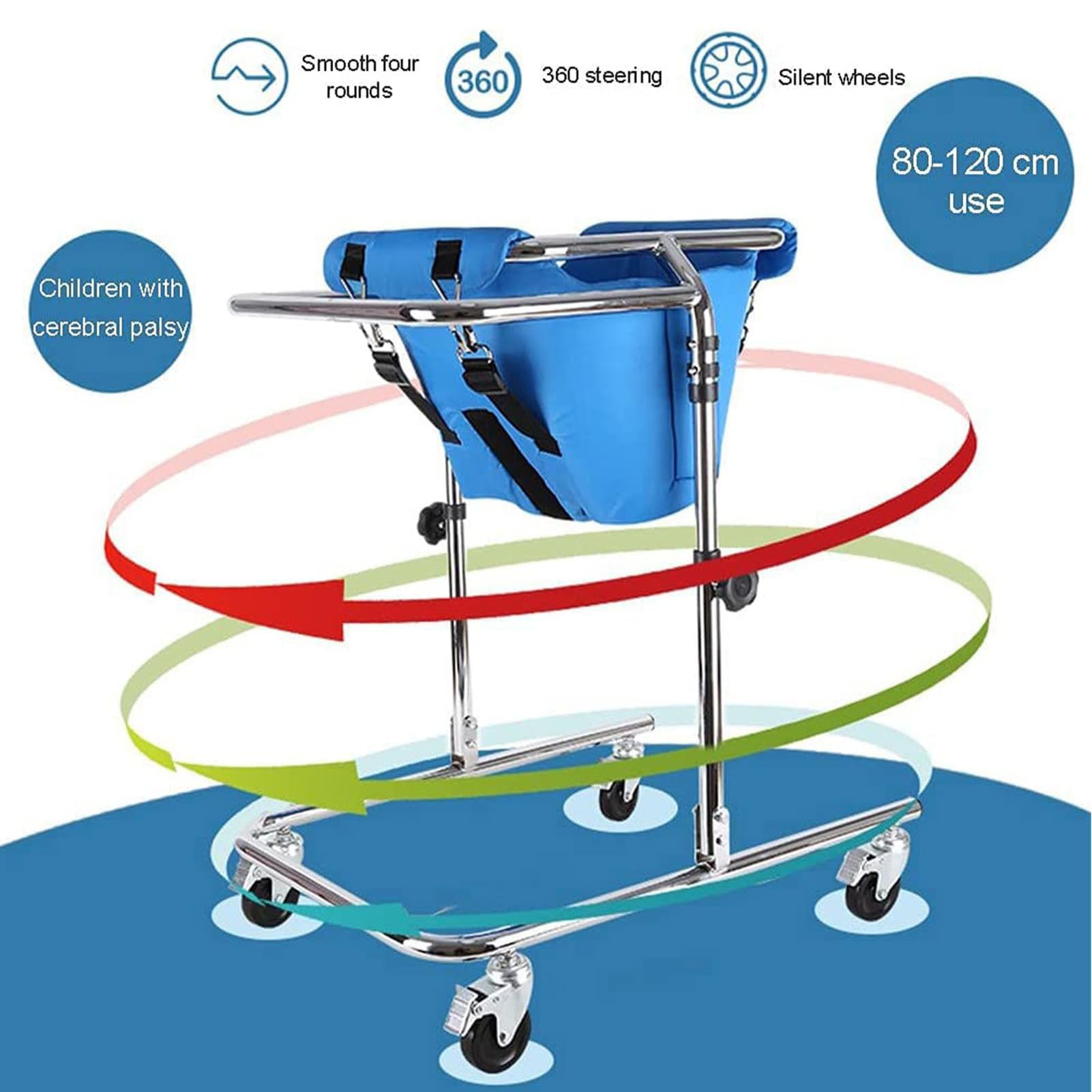 Andador Infantil con Ruedas Ajustables para niños de 80 a 120 cm, Ayuda para la rehabilitación y el Entrenamiento de Marcha para niños pequeños y Adolescentes con Necesidades Especiales.