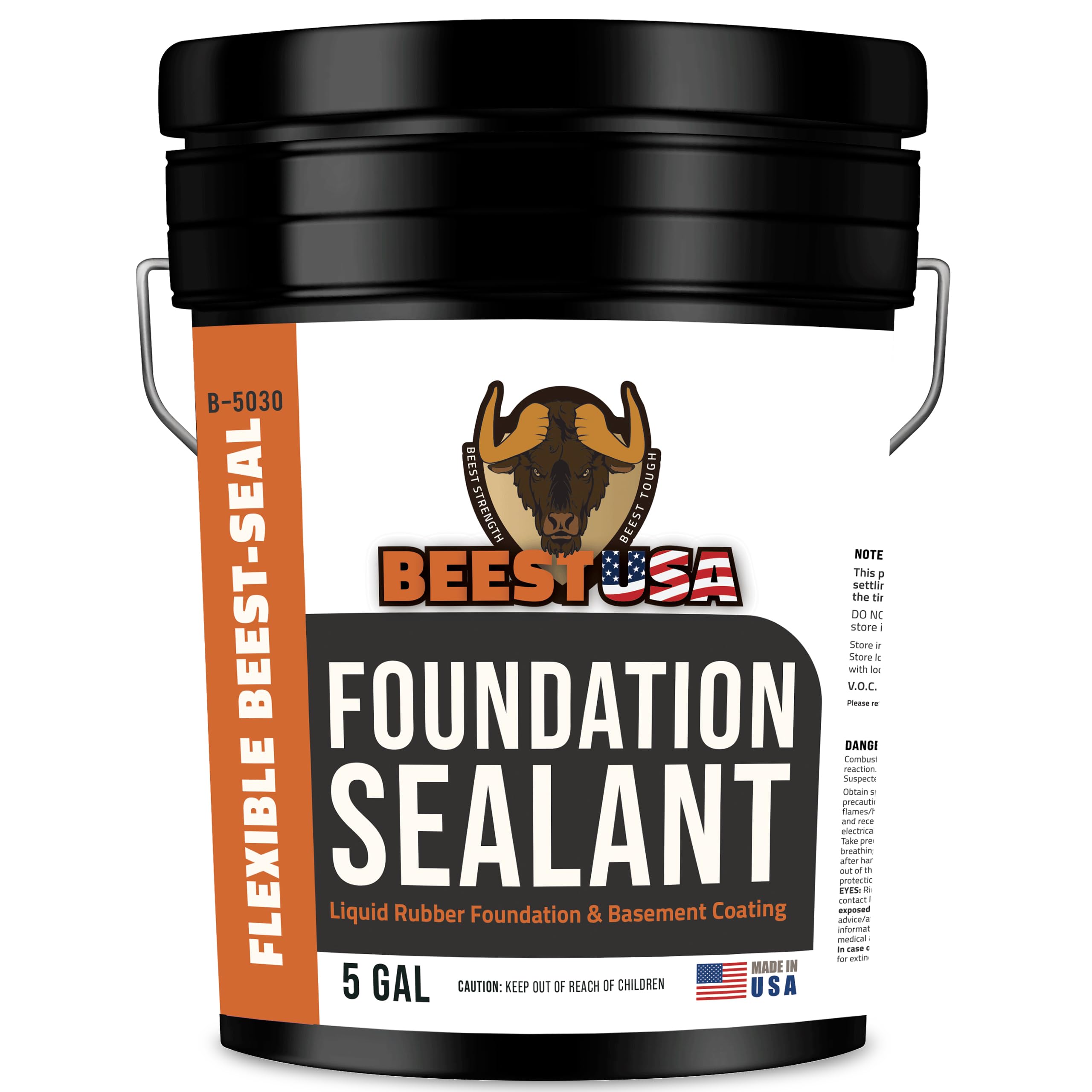 BEEST Foundation Sealant Black, 5 Gallon Covers up to 125-135 Sq ft| Multi-Surface Coating for Indoor/Outdoor Leak Repair| Liquid Rubber Waterproof Sealant - Easy to Apply Foundation Sealer, Low VOC