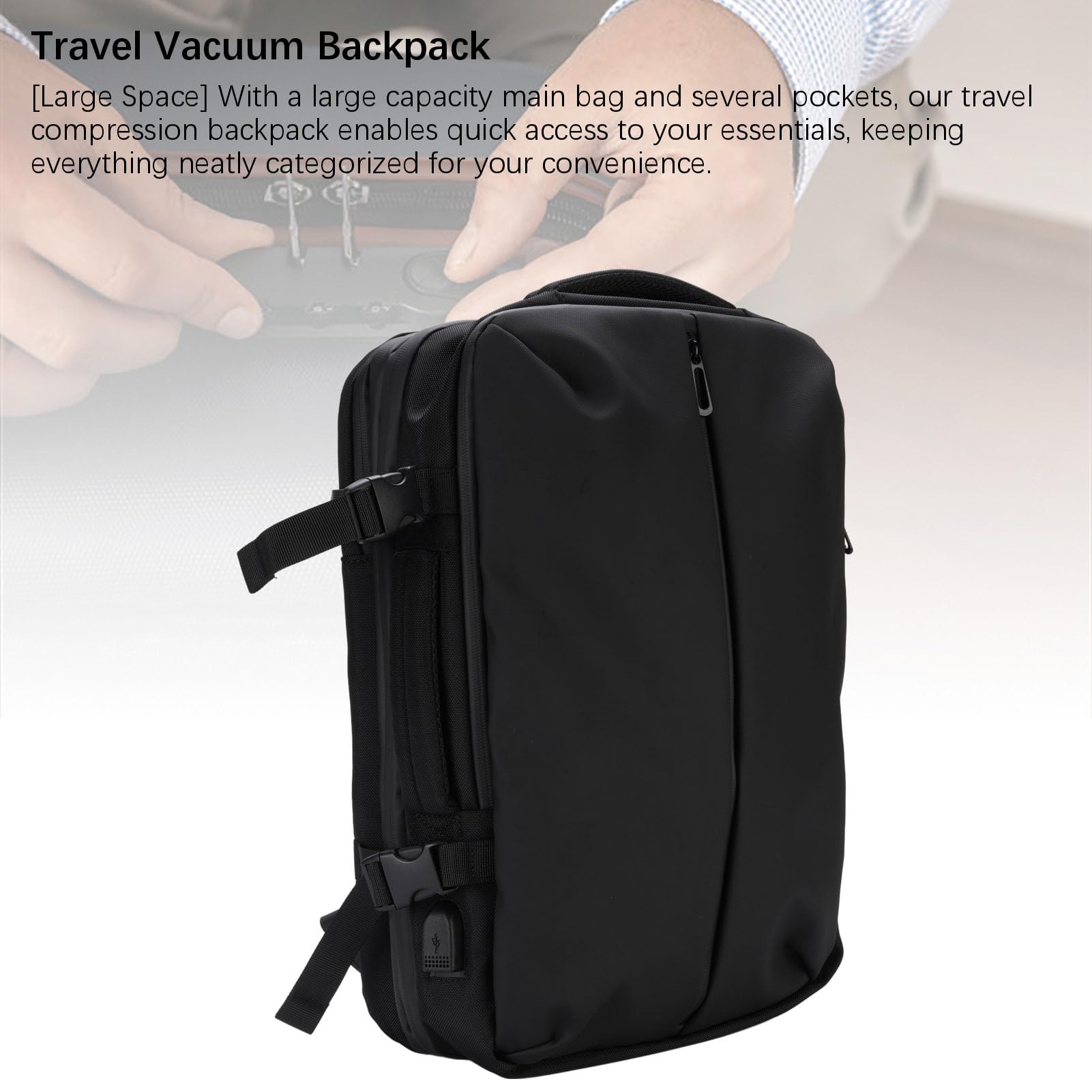Sac à Dos de Compression Sous Vide, Extensible de 22 L à 55 L, Sac à Dos de Voyage de Grande capacité, étanche à la Pluie, à de Chargement USB avec Pompe Intégrée pour la Randonnée en Plein