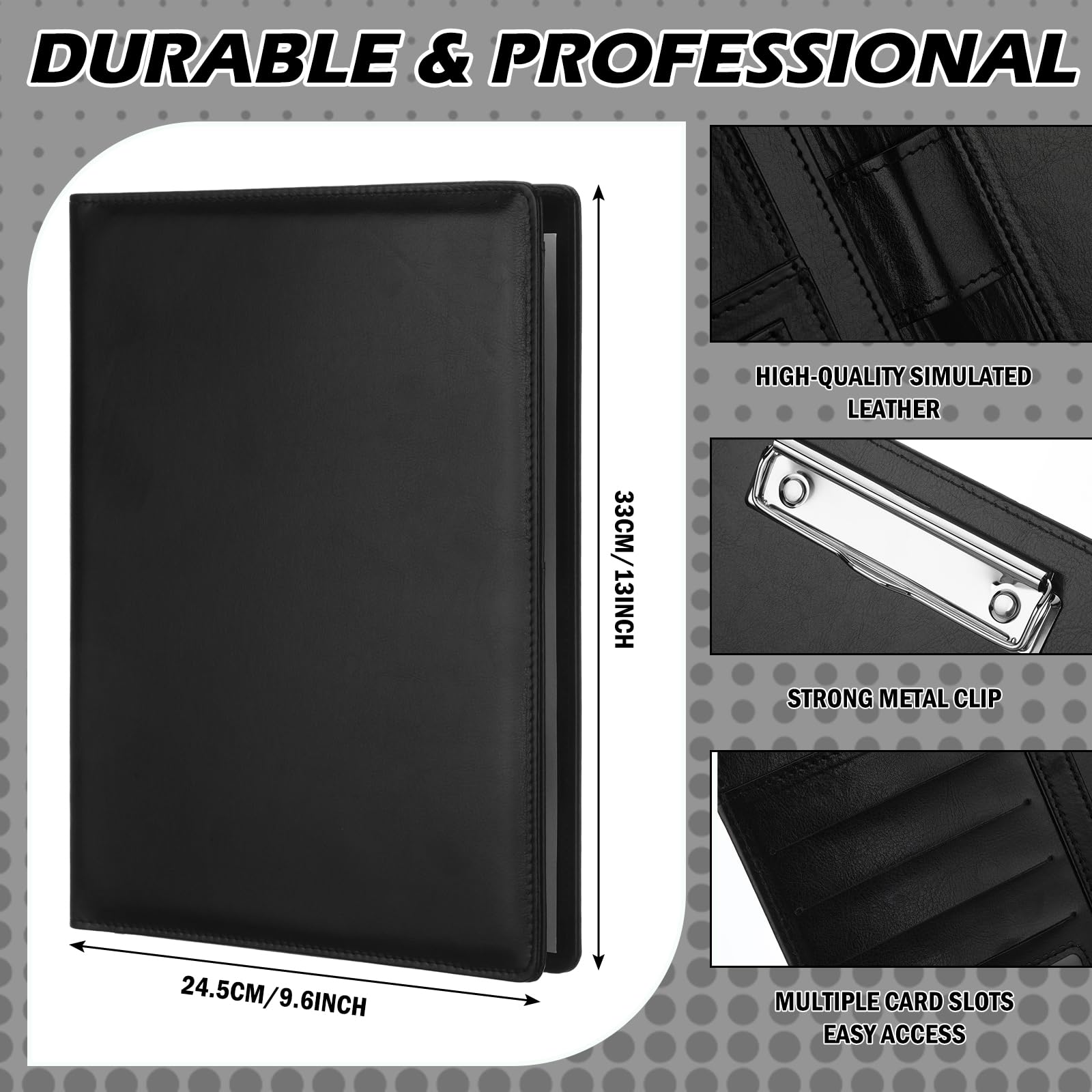 Fuyoooo 2 raccoglitori professionali in pelle, con portablocco, formato A4, formato lettera, blocco note legale, per lavoro, scuola, ufficio, conferenze (nero)