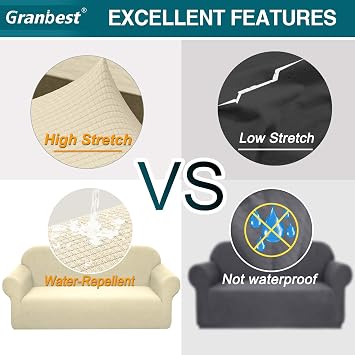 Granbest Premium Waterproof Sofa Cover High Stretch Couch Slipcover Super Soft Fabric Couch Cover (Beige, Medium)