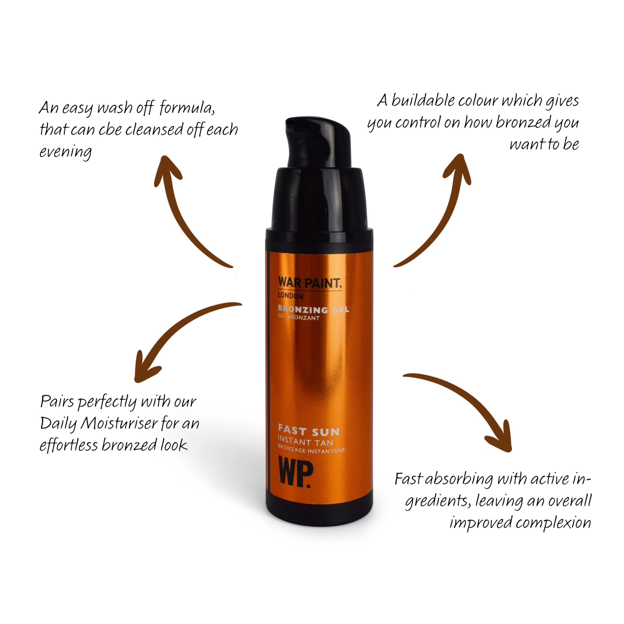 War Paint Fast Sun Face Bronzing Gel for a Natural Tan 30ml | Creates an Instant Sun-Kissed Look, Fast-Absorbing and Buildable Formula, Enriched with Willow Bark Extract