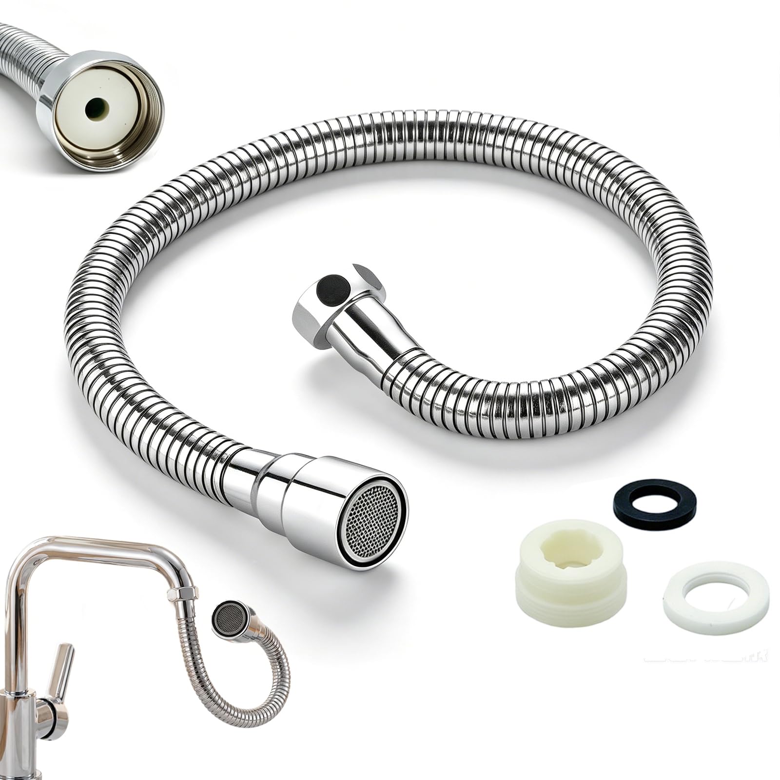 Alargador Grifo Cocina Flexible de Acero Inoxidable 304, 30 cm, Orientación Fija, Ideal para Cepillarse los Dientes, Lavarse la Cara y el Pelo, y para Recoger el Agua en el Fregadero