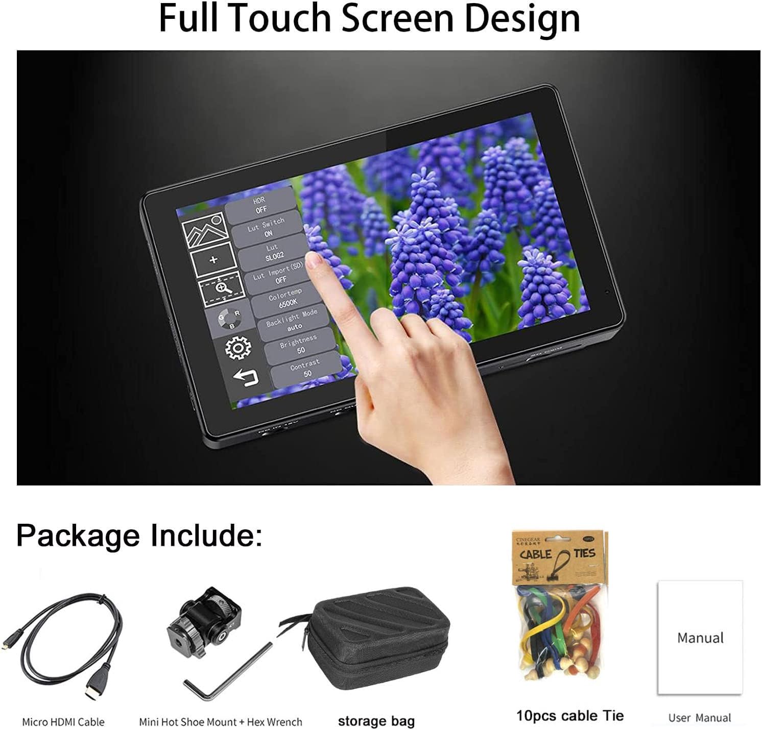 FEELWORLD LUT5 5.5 Inch Ultra High Bright 3000nit DSLR Camera Field Monitor Auto Dimming Touchscreen HDR 3D LUT with Waveform 4K HDMI Input Output 1920X1080 IPS Panel