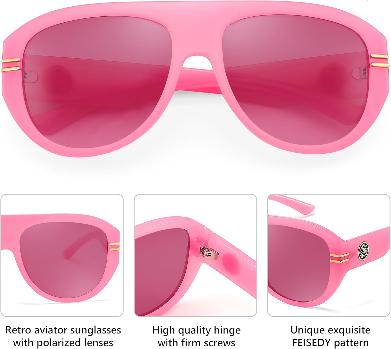 FEISEDY Retro Polarized Aviator Sunglasses for Men Women Trendy 70s Vintage Plastic Frame Sun Glasses B4150
