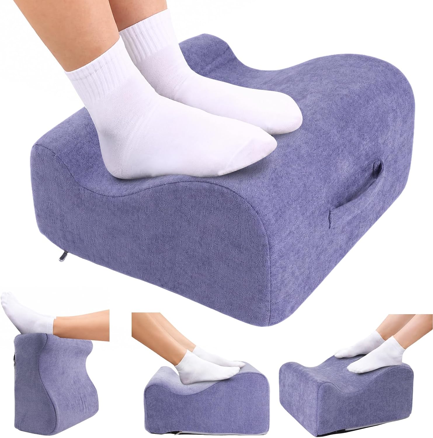 Foot Rest for Under Desk at Work,Curved Ergonomic Footrest for Office, Blue | with Washable Cover and Handle, Non-slip bottom, Support Foot Pillow, Leg Elevation Pillow, Support Feet and Legs for Home