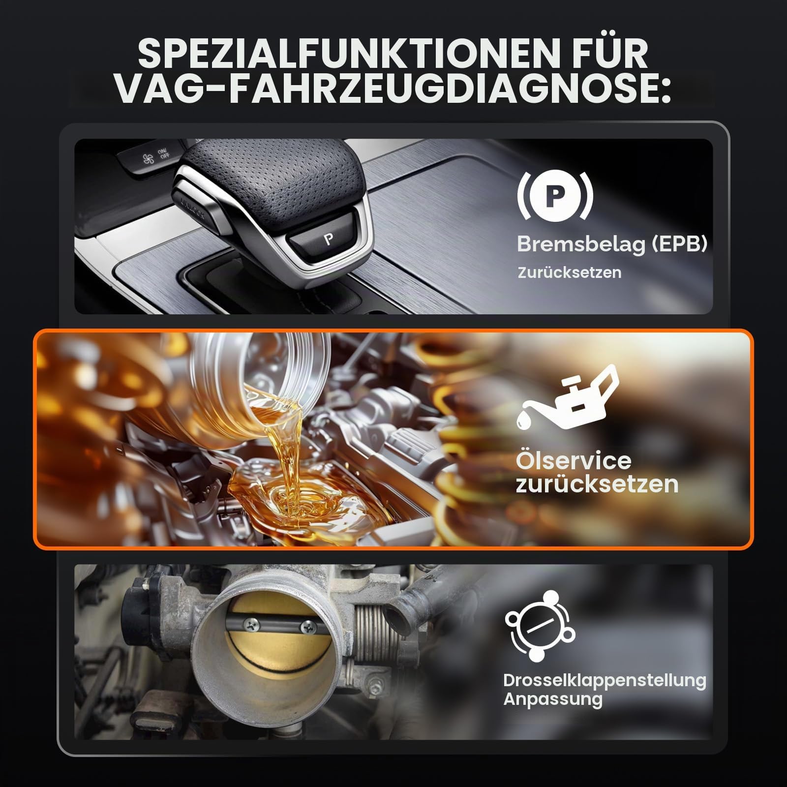 ANCEL VD500 OBD2 Diagnosegerät für VW/für Audi/für Skoda/für Seat, Fehlercodes Auslesen und Löschen Motor EPB ABS SRS OBD Öl TPS Zurücksetzen Reset Tool in Deutsch