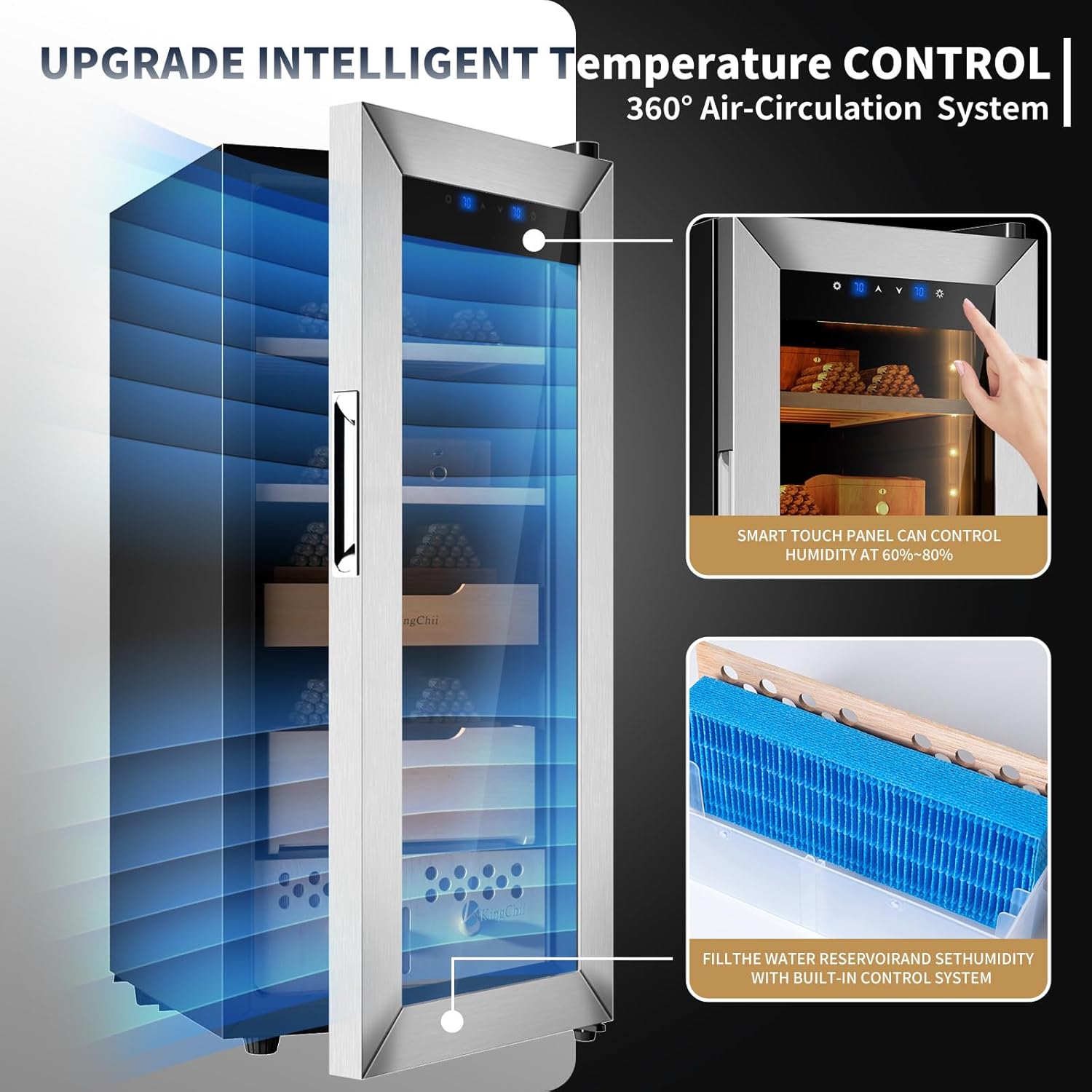 Close-up of the humidor's water reservoir and humidification system