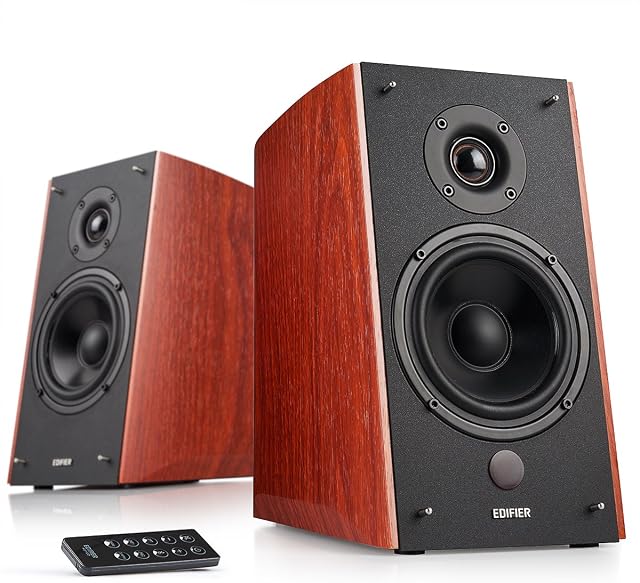 Edifier R2000DB Bluetooth Active Bookshelf Speaker System with Optical and Dual RCA Inputs for Multiple Audio Sources - Brown Wood