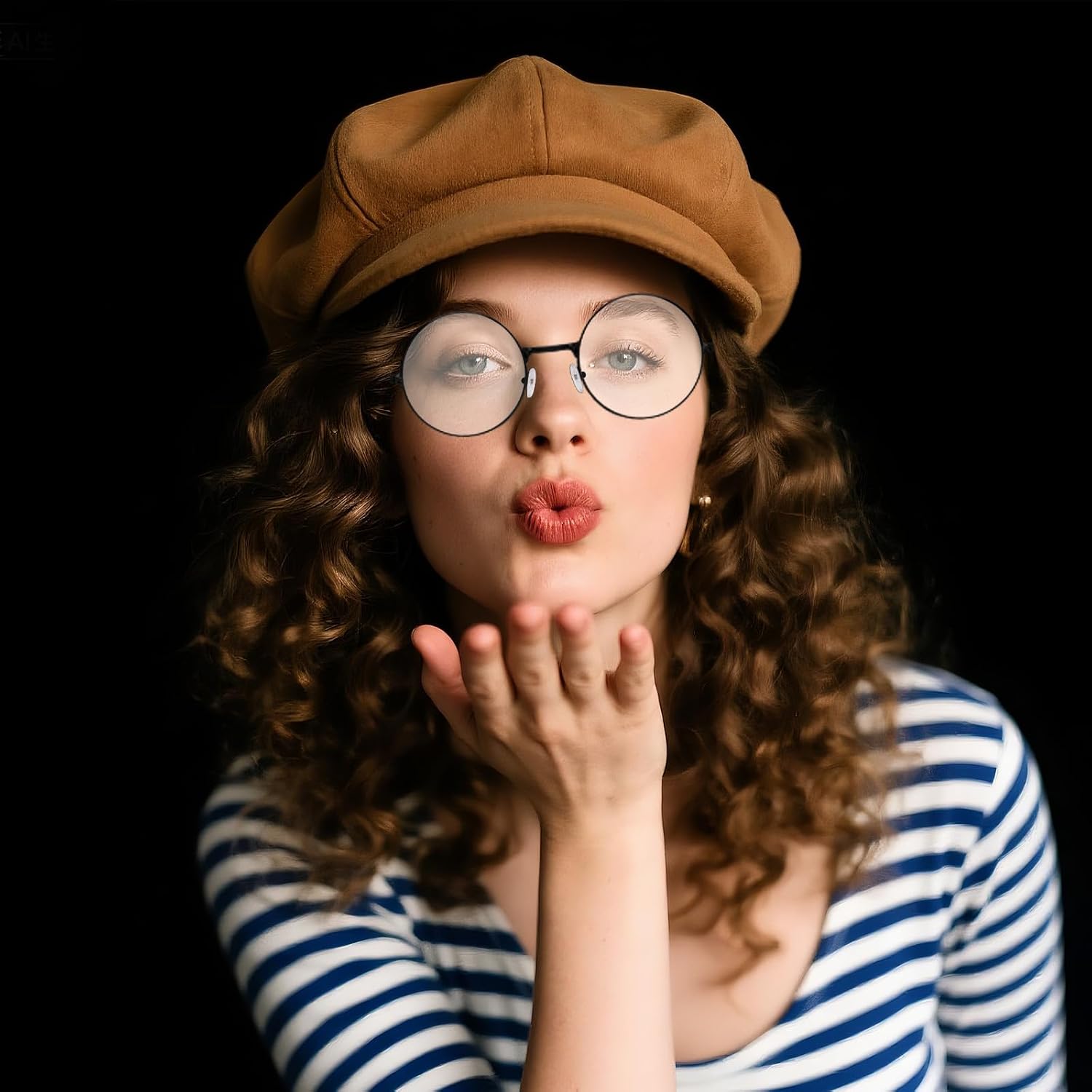 Fake Round Glasses, Circle Costume Glasses, Metal Frame Clear Lens Non-Prescription for Dress Up Cosplay Accessories